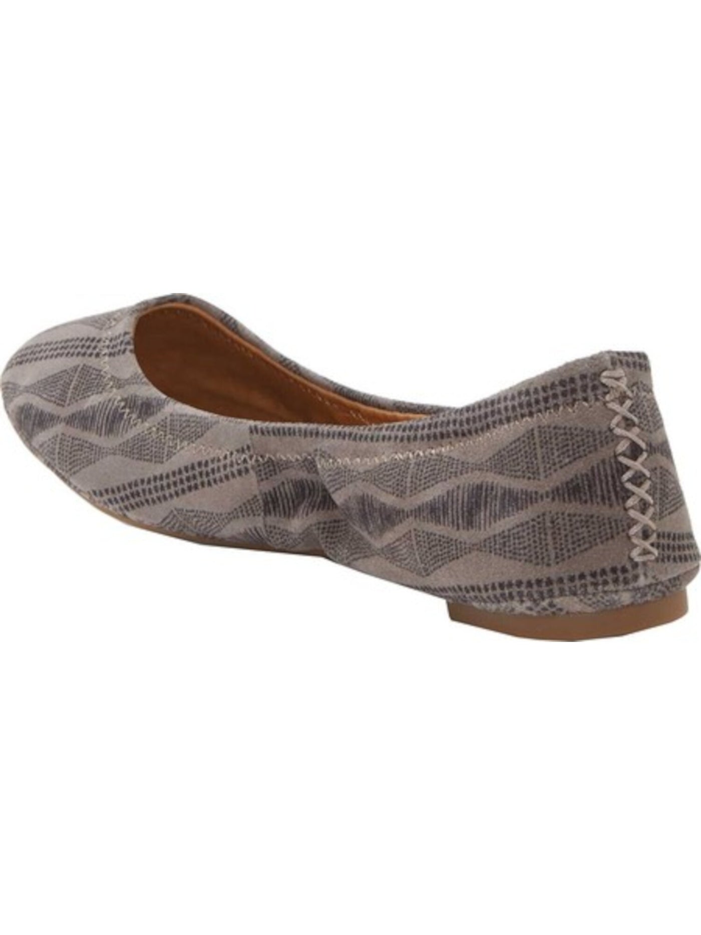 LUCKY BRAND Womens Gray Geometric Ruched Cushioned Stretch Emmie Round Toe Block Heel Slip On Leather Ballet Flats 8 M