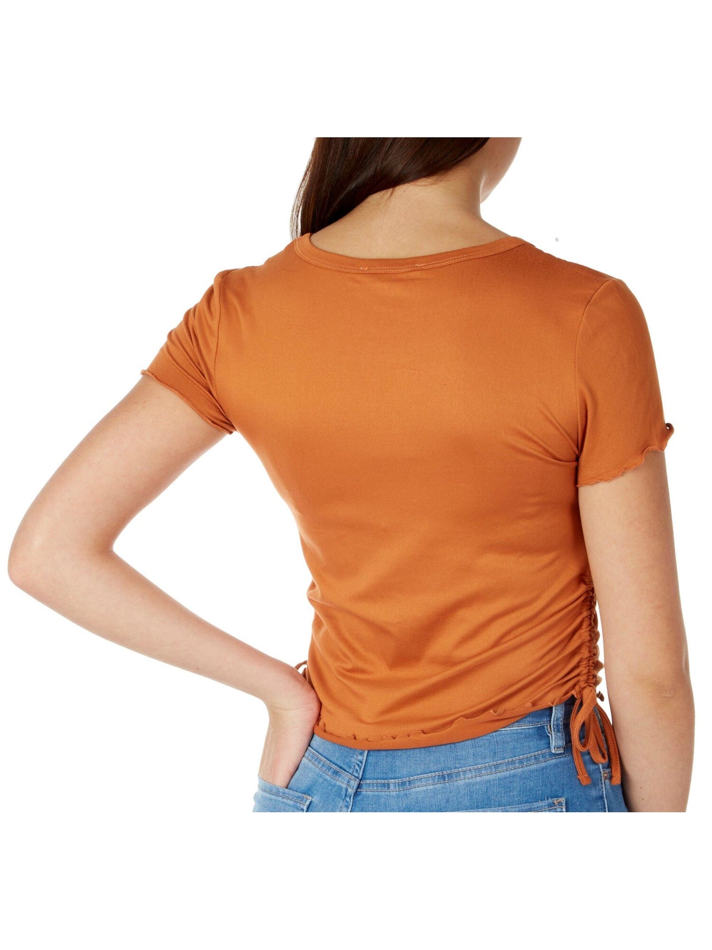 INC Womens Orange Ruched Heather Short Sleeve Jewel Neck T-Shirt XXL