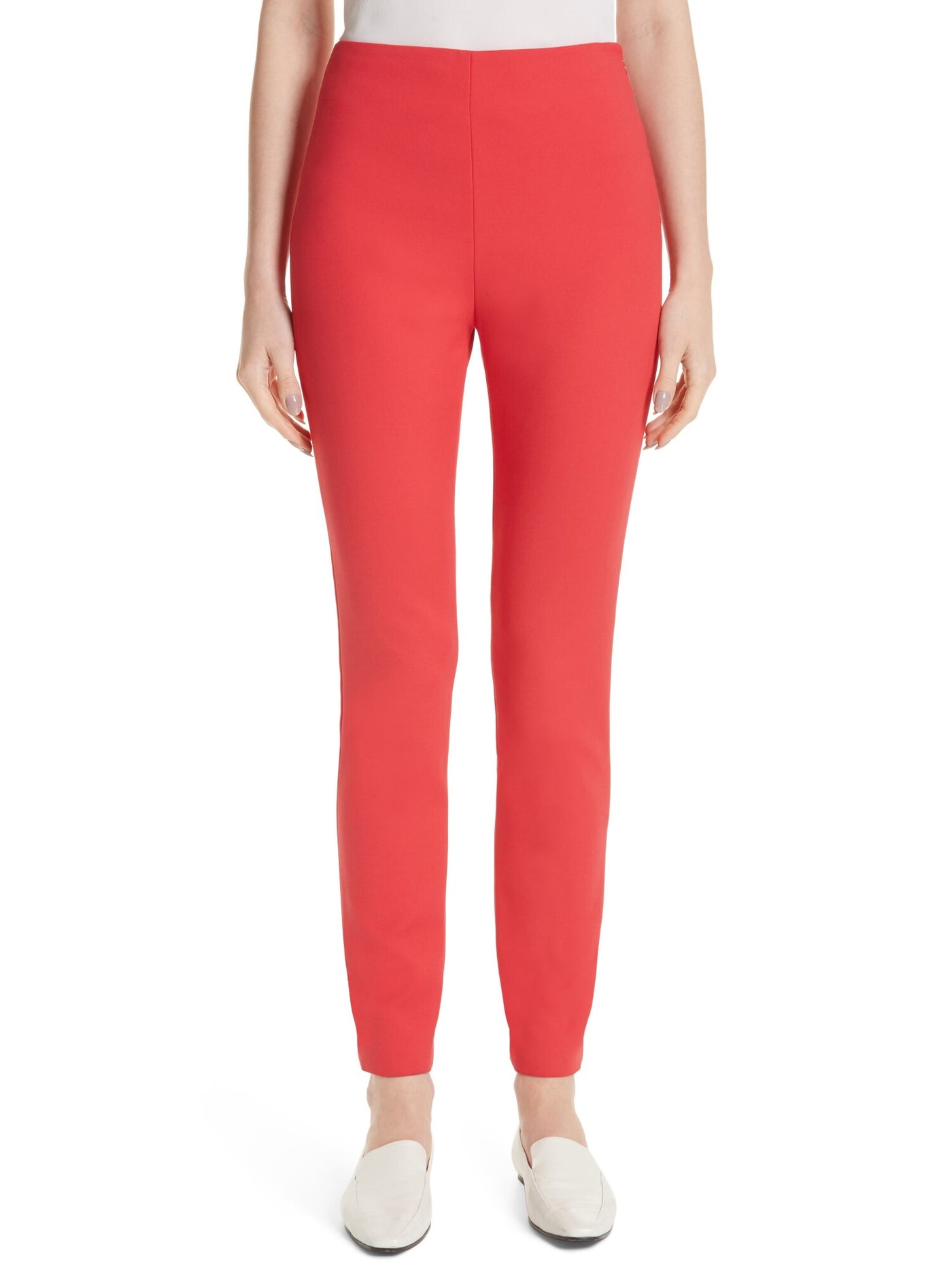 ST JOHN Womens Red Stretch Double Weave Ankle Pants Size: 14
