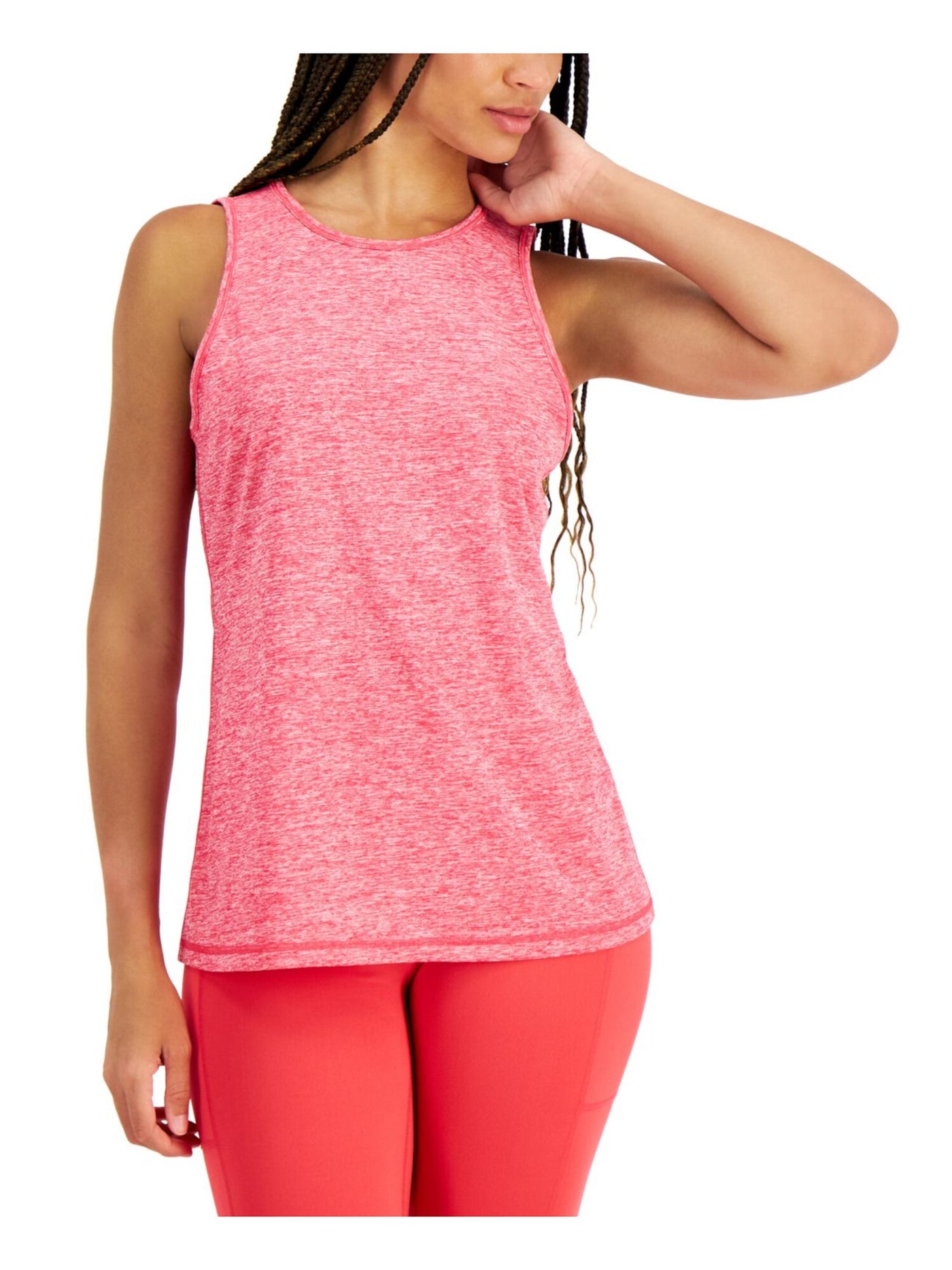 IDEOLOGY Womens Pink Stretch Moisture Wicking Flat Seems Cut Out Back Heather Sleeveless Round Neck Active Wear Top S