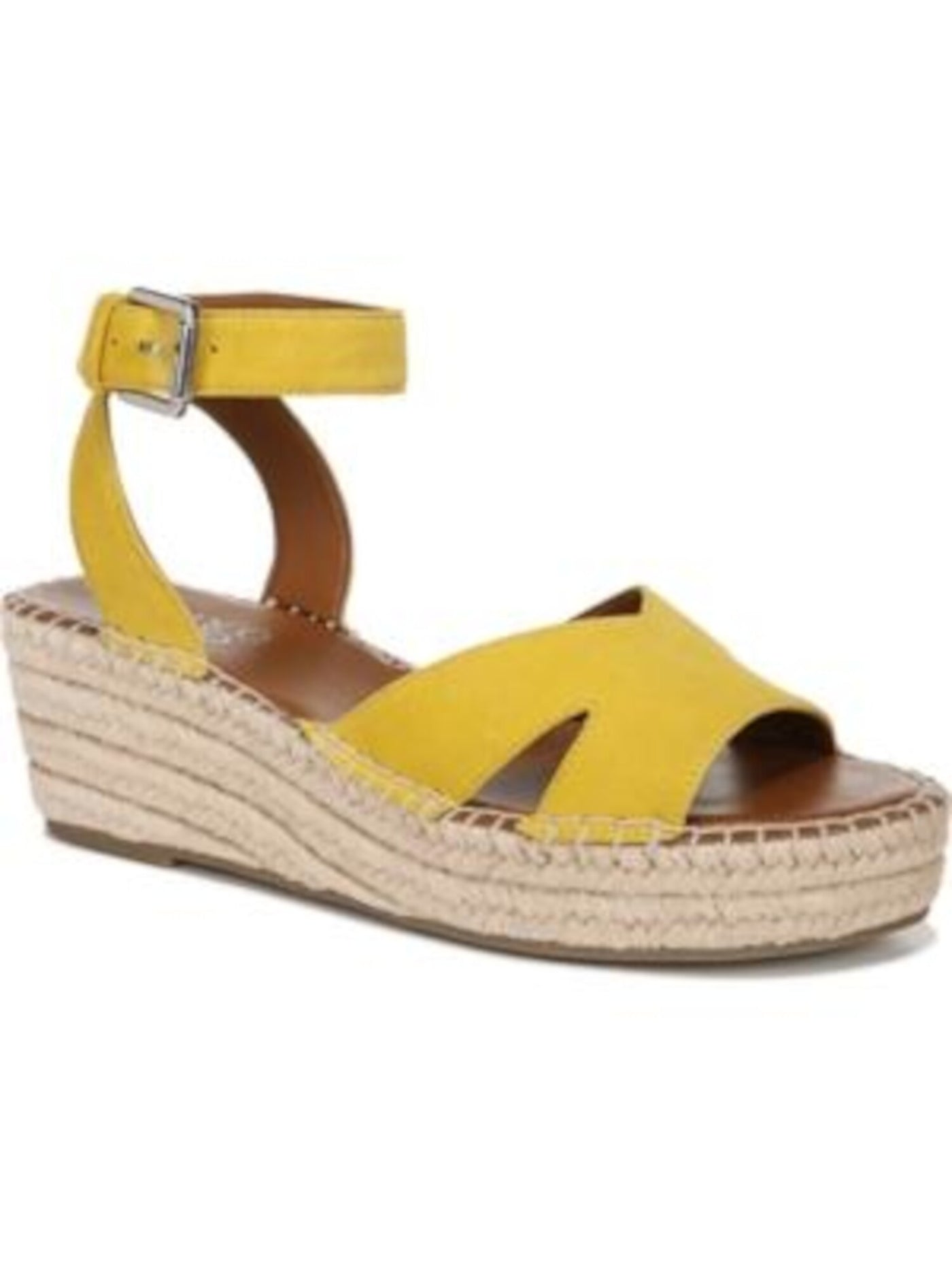 FRANCO SARTO Womens Yellow 1" Platform Ankle Strap Comfort Pellia Round Toe Wedge Buckle Leather Espadrille Shoes 7 M