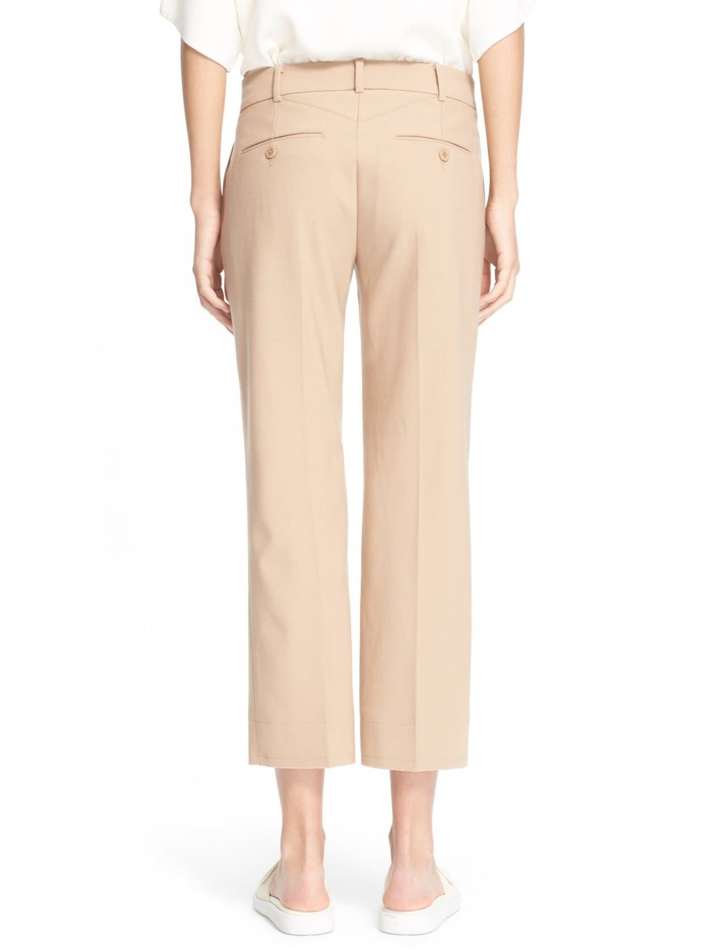 HELMUT LANG Womens Beige Stretch Pocketed Zippered Bonded Hem Hook And Bar Closure Wear To Work Cropped Pants 0
