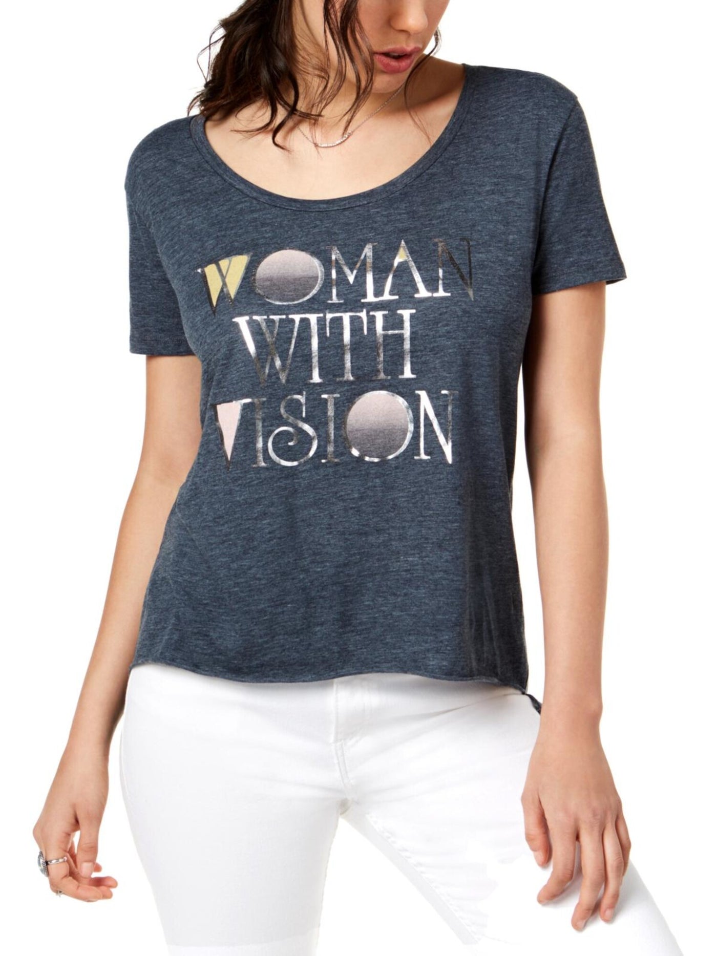 TRUE VINTAGE Womens Gray Printed Short Sleeve Scoop Neck T-Shirt S