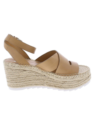 MARC FISHER Womens Beige 2" Platform Adjustable Ankle Strap Raffa Round Toe Wedge Buckle Leather Espadrille Shoes 9.5 M