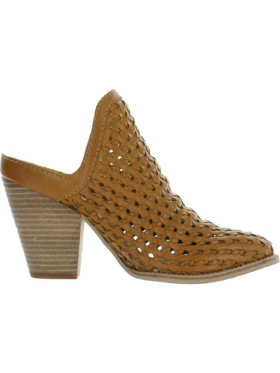 DOLCE VITA Womens Brown Woven Comfort Hudson Round Toe Block Heel Slip On Leather Heeled Mules Shoes 9.5