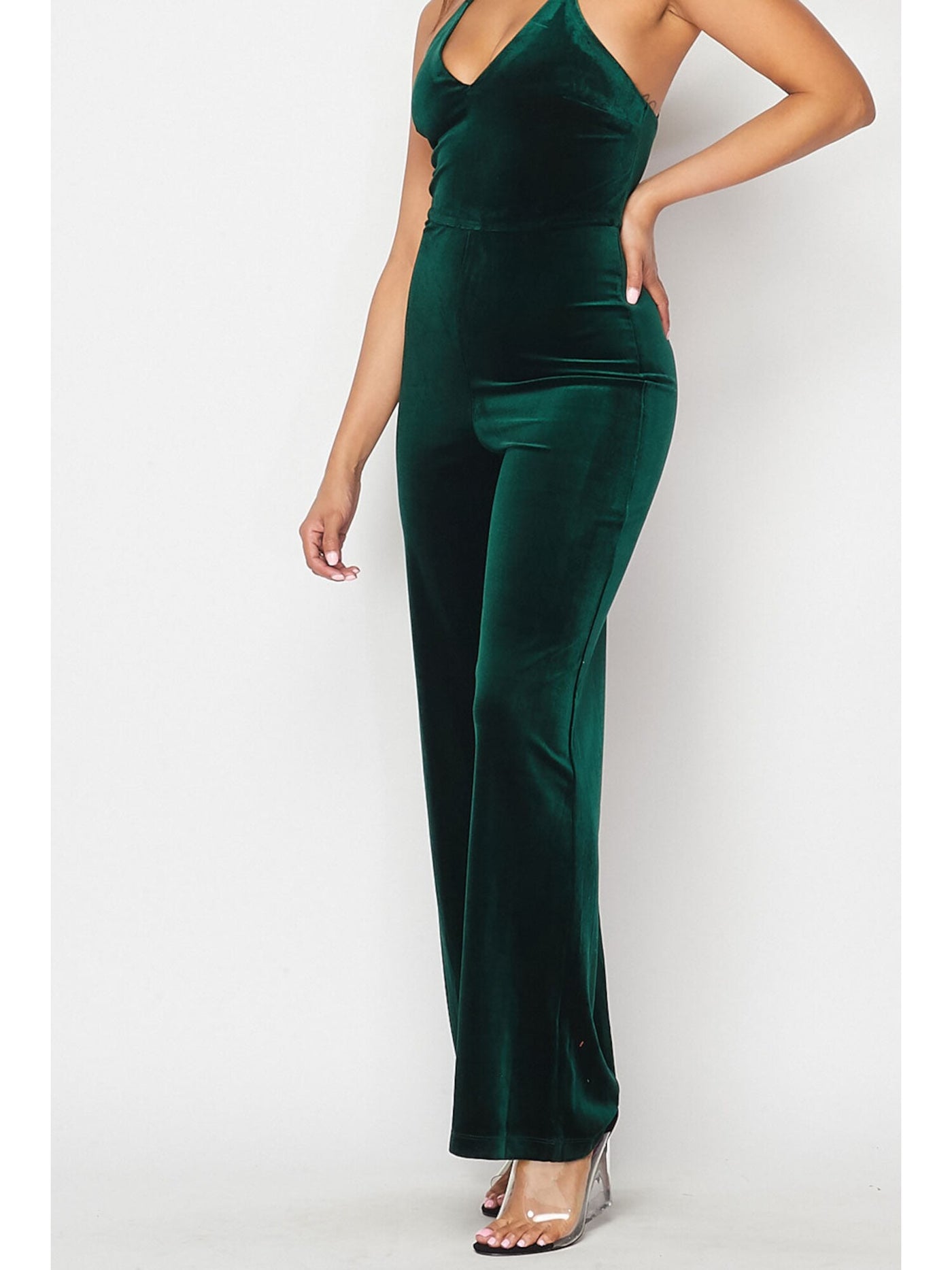 TEEZE ME Womens Green Spaghetti Strap Wide Leg Jumpsuit Juniors Size: 7\8