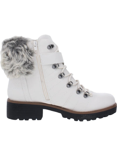SUN STONE Womens White Ankle Strap Buckle Detail Cushioned Jojo Round Toe Block Heel Lace-Up Snow Boots 11