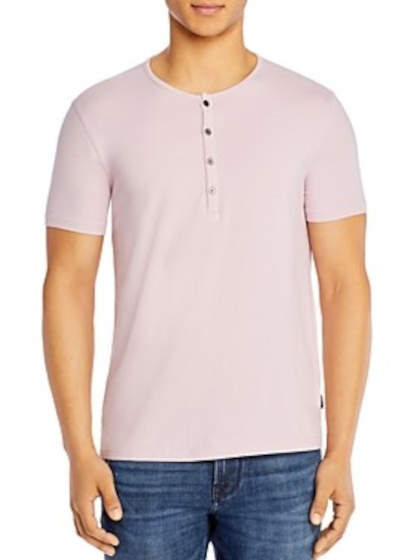 The Mens store Mens Pink Short Sleeve Crew Neck Henley Shirt XL