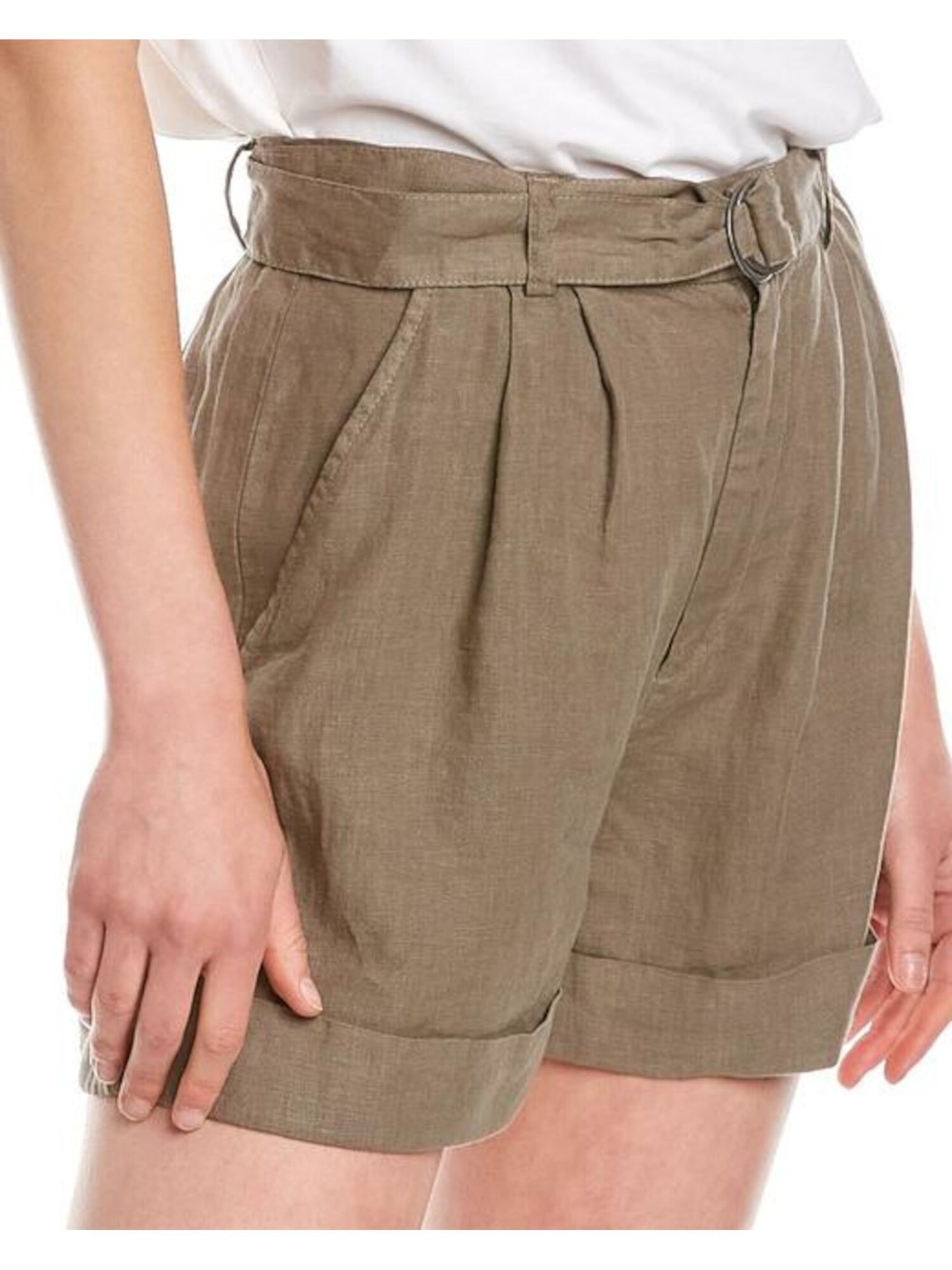 JOIE Womens Green Belted Pocketed Rolled Cuffs Zip Fly High Waist Shorts 2