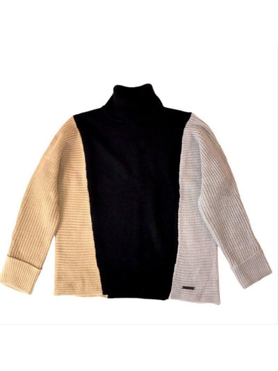 JONES NY Womens Black Color Block Long Sleeve Turtle Neck Sweater M
