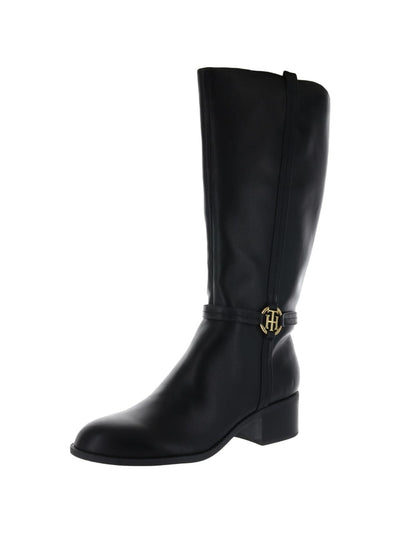 TOMMY HILFIGER Womens Black Signature Hardware At Aknle Stra Cushioned Diwan Round Toe Stacked Heel Zip-Up Heeled Boots 6.5