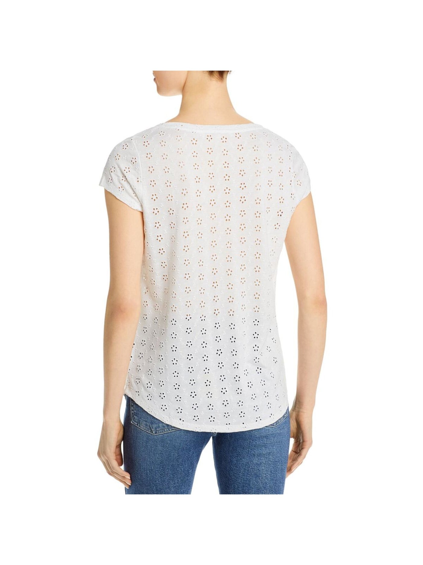 SINGLE THREAD Womens White Eyelet Pullover Style Short Sleeve Scoop Neck Wear To Work Top XS
