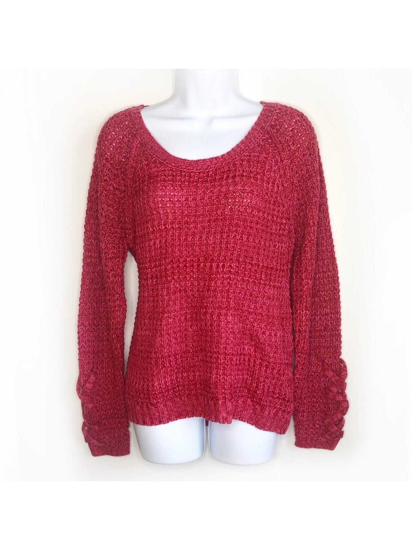 AMERICAN RAG Womens Pink Cable Knit Cutout Long Sleeve Sweater Juniors L