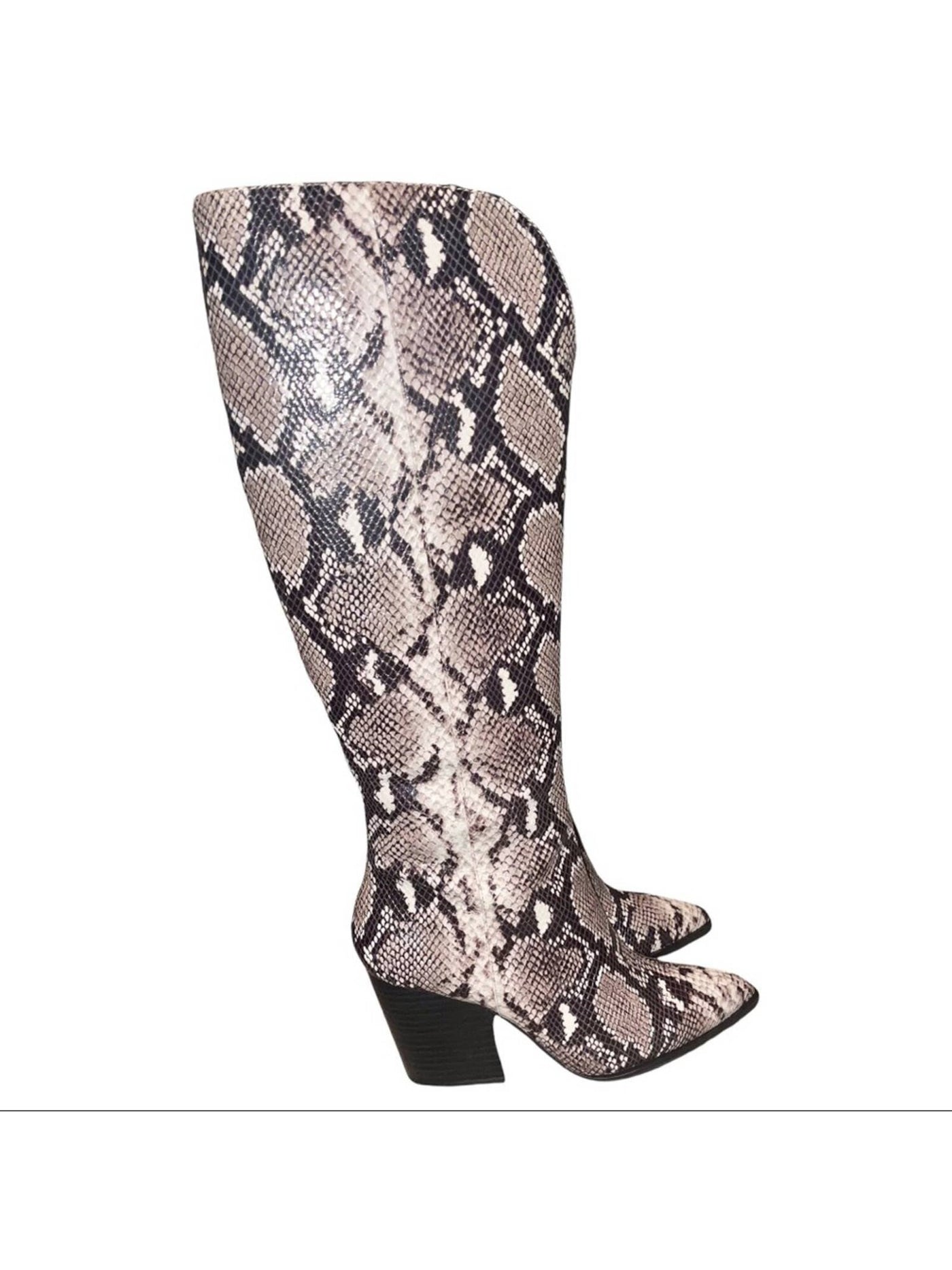INC Womens Beige Animal Print Pointed Toe Block Heel Zip-Up Dress Western Boot 9
