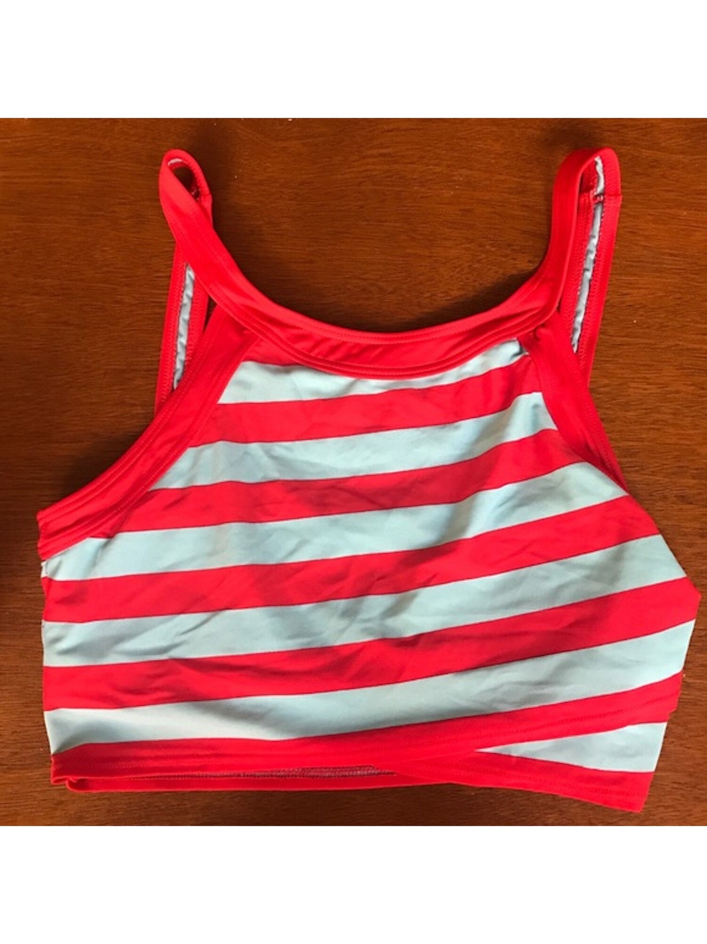 DKNY Women's Red Striped Nylon High Neck Swimwear Top XS