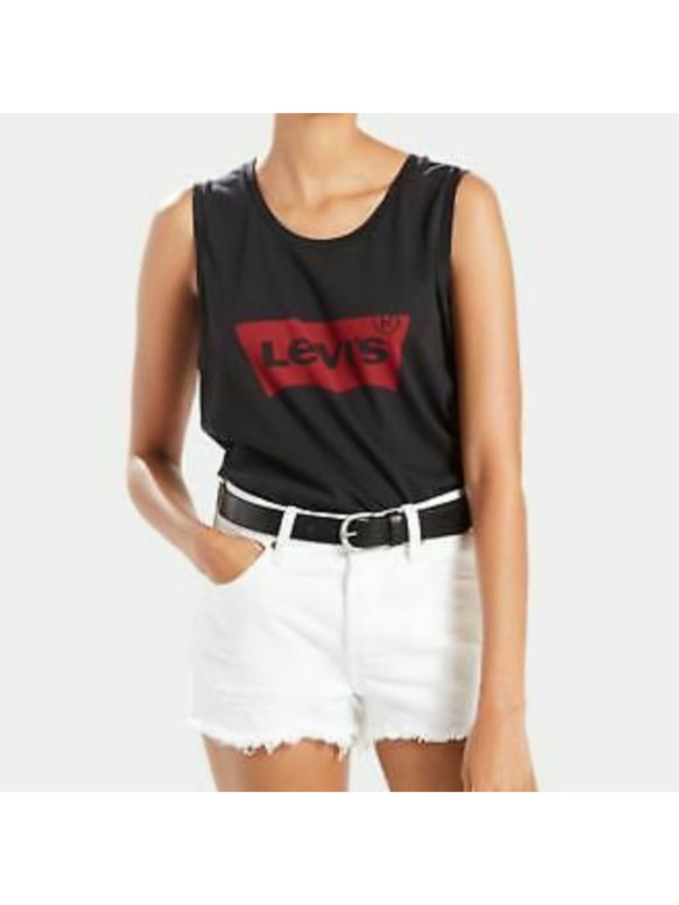 LEVIS Womens Black Stretch Logo Graphic Sleeveless Scoop Neck Top XL
