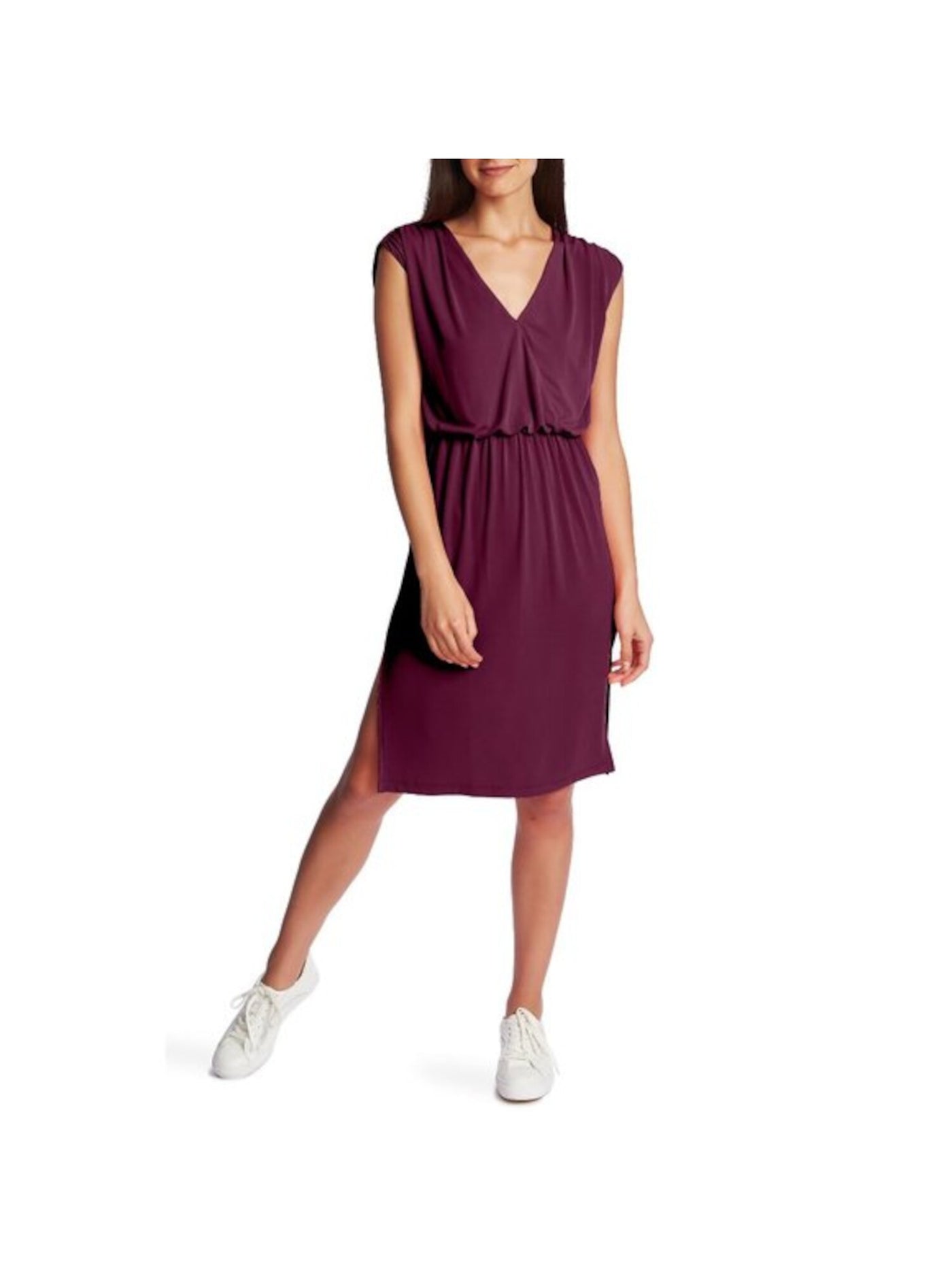 1. STATE Womens Purple Sleeveless V Neck Knee Length Sheath Dress Size: S