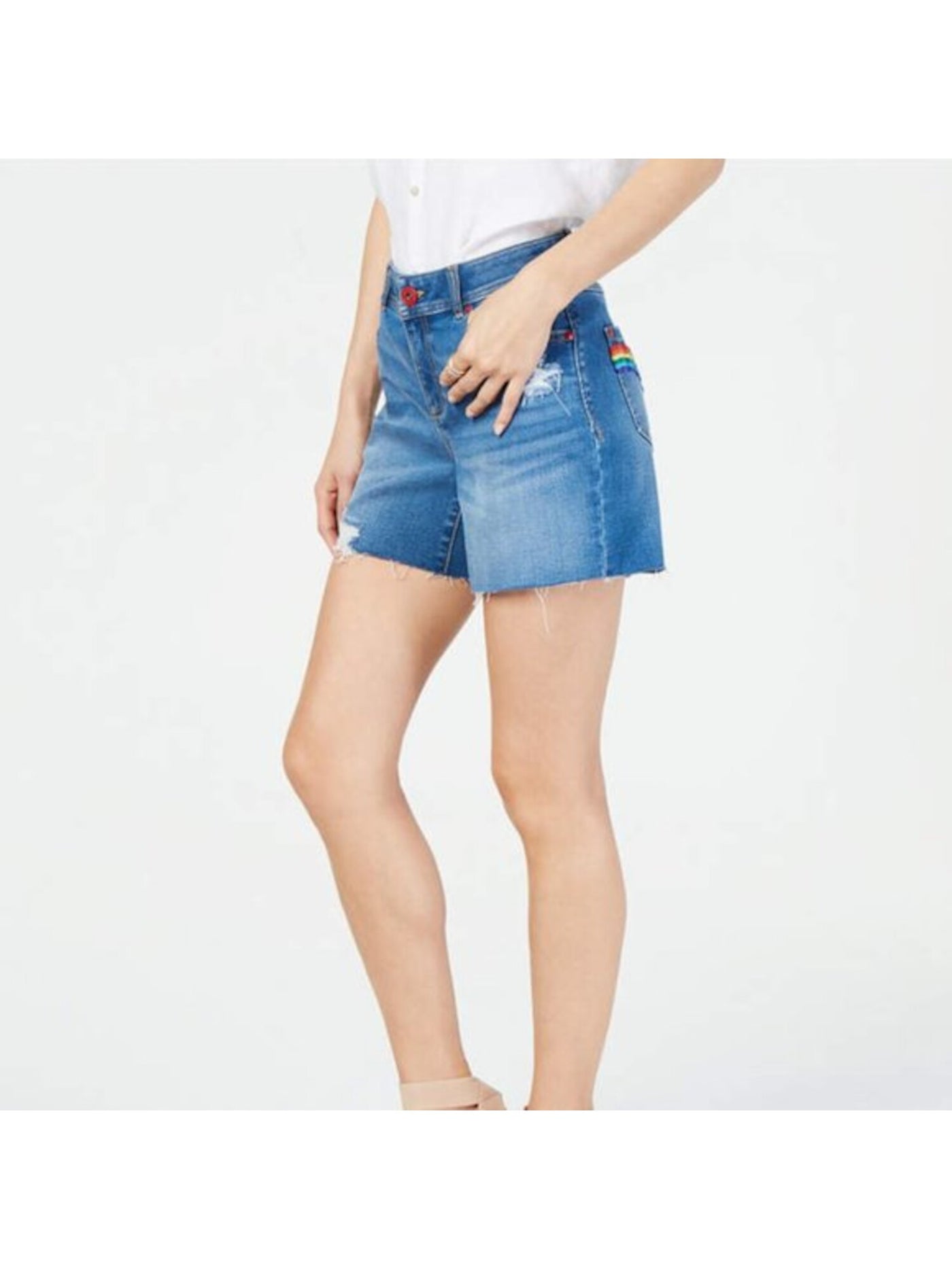 INC Womens Blue Distressed Raw-hem Jean Shorts Size: 0