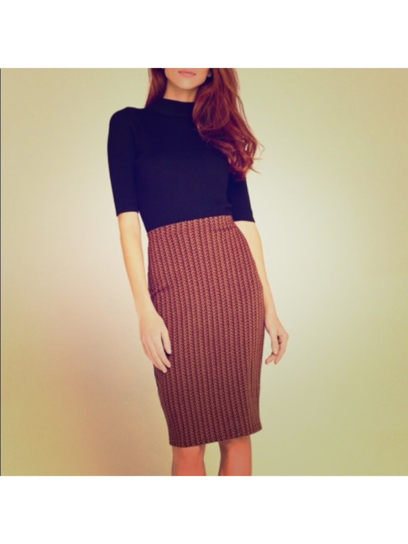 APRICOT Womens Orange Herringbone Knee Length Pencil Skirt Size: 12