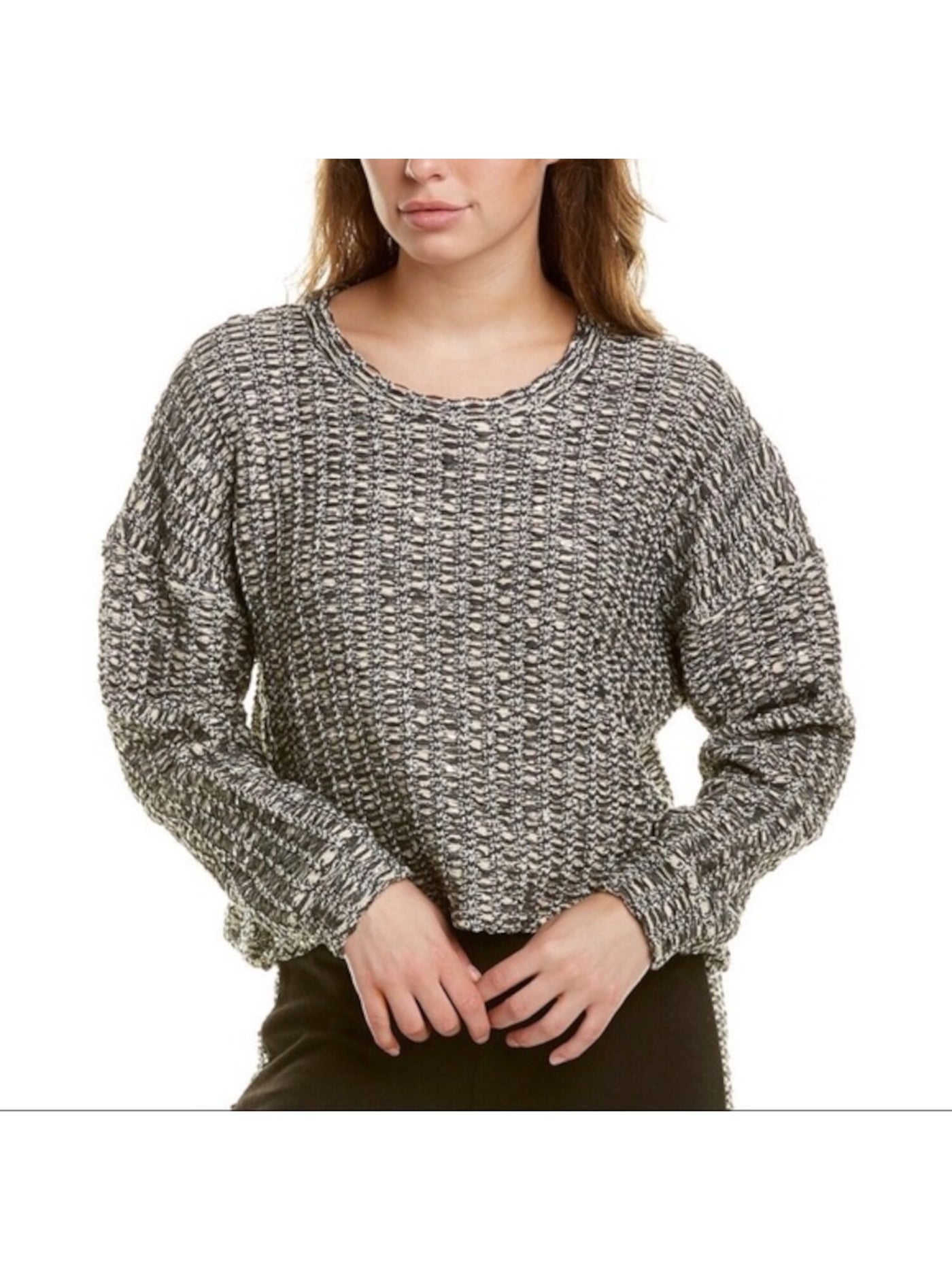 LANSTON Womens Gray Metallic Long Sleeve Scoop Neck Sweater Size: S