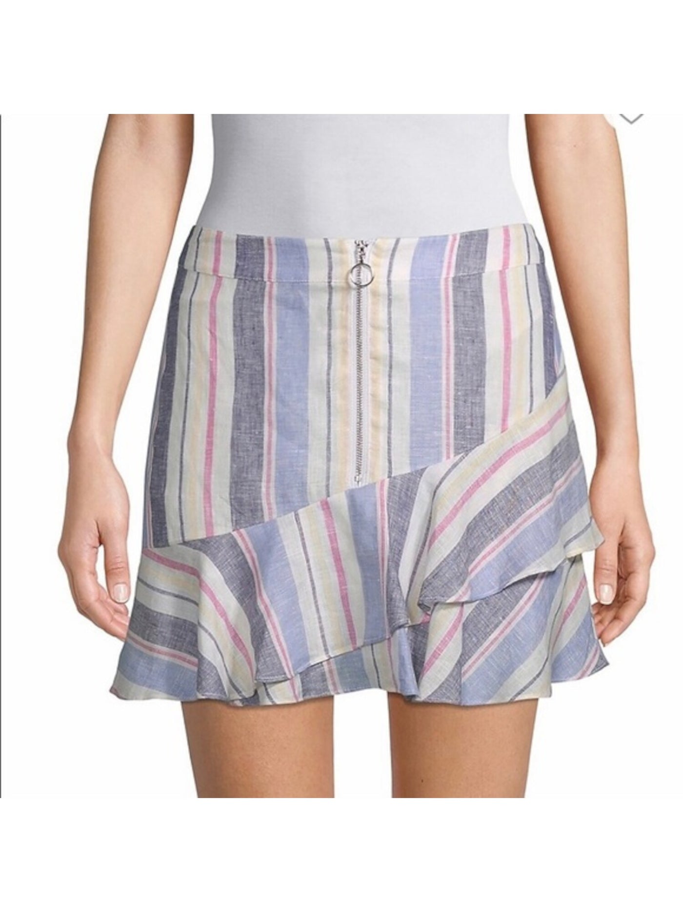 PARKER Womens Blue Zippered Striped Mini Ruffled Skirt Size: S