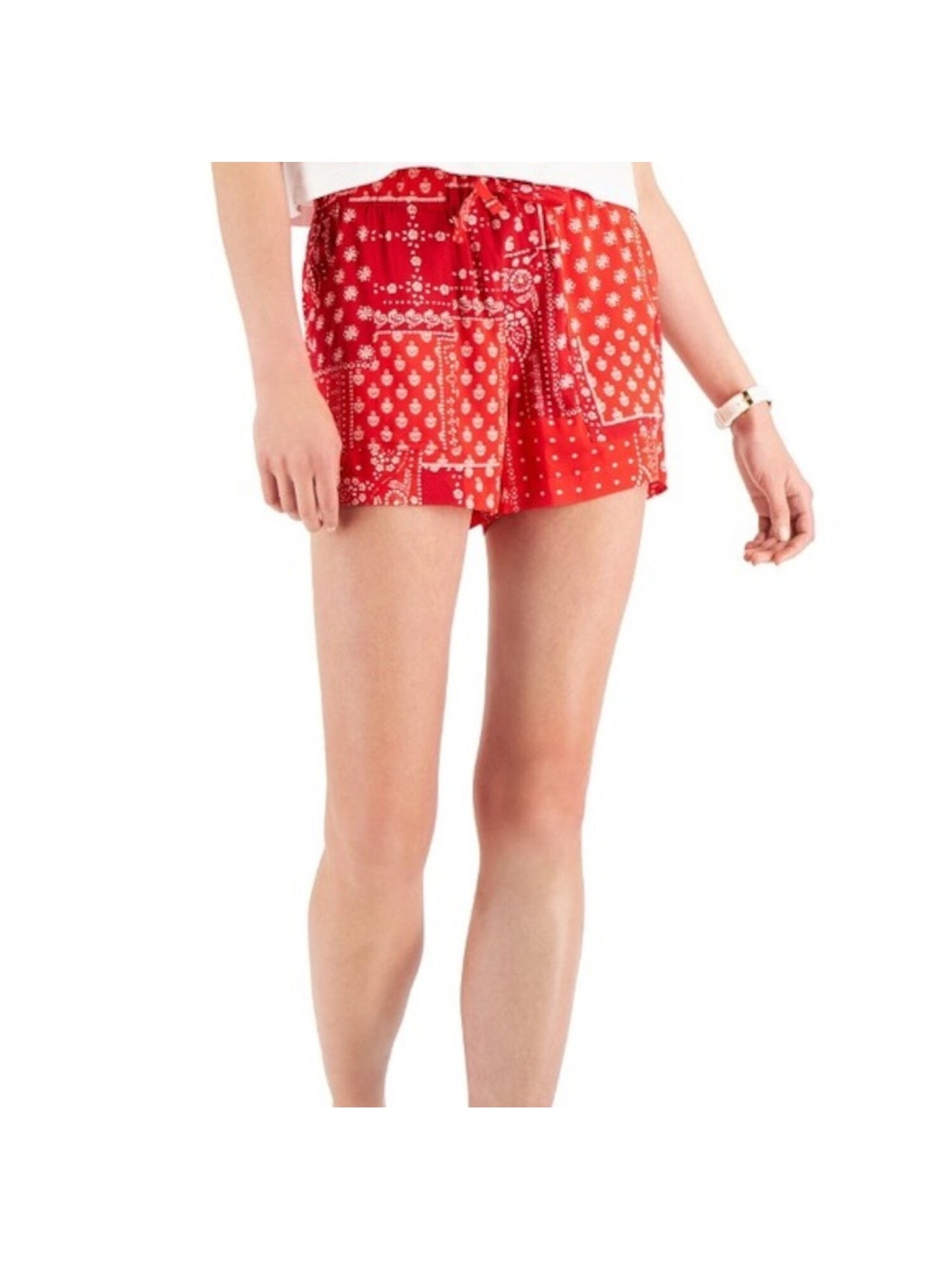 TOMMY JEANS Womens Red Woven Pocketed Drawstring-waist High Waist Shorts L