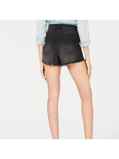 KENDALL + KYLIE Womens Black Frayed Pocketed Button Fly High Waist Shorts Juniors 27