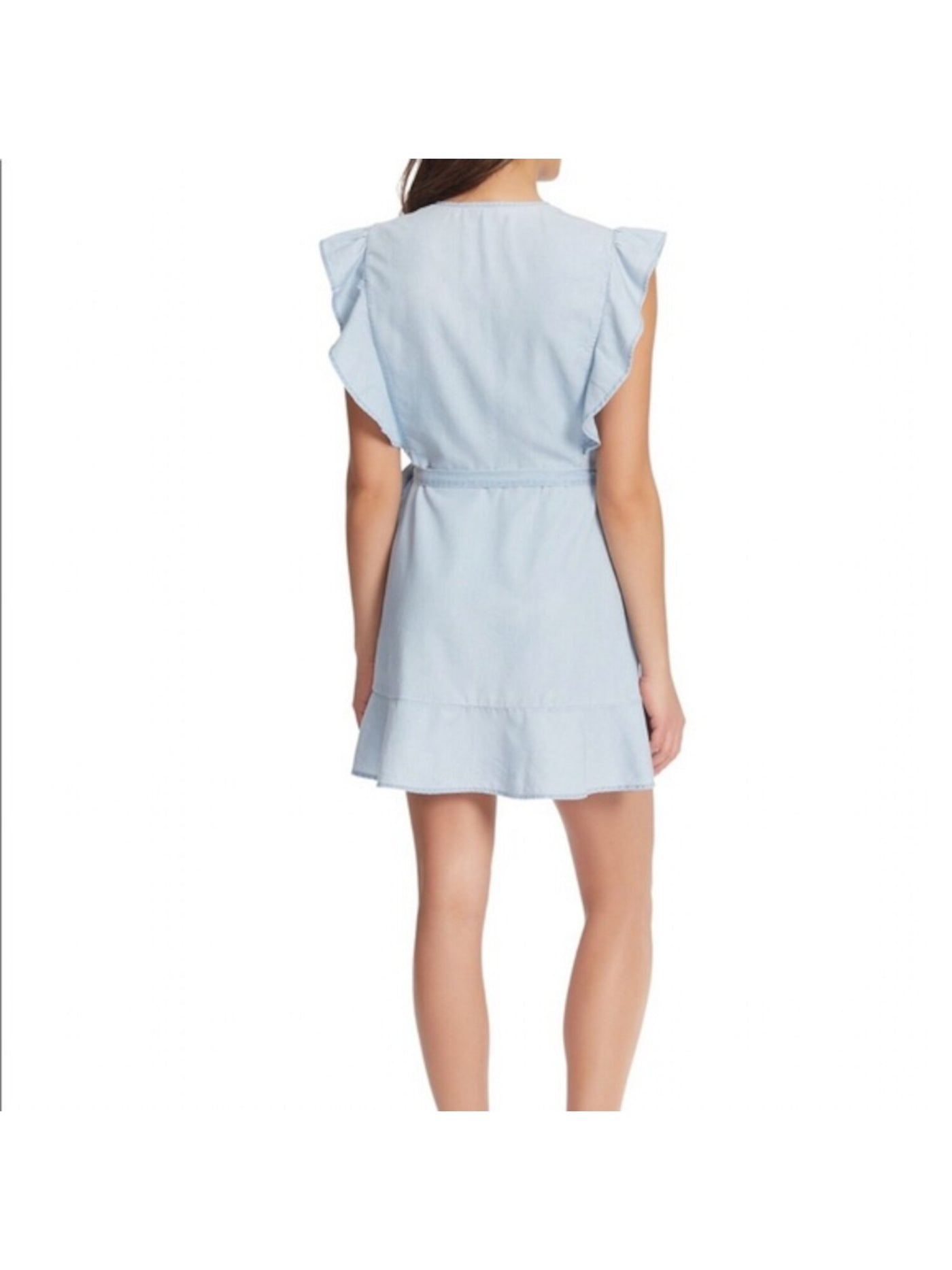 Ella Moss Womens Light Blue Surplice Neckline Mini Wrap Dress Size: S