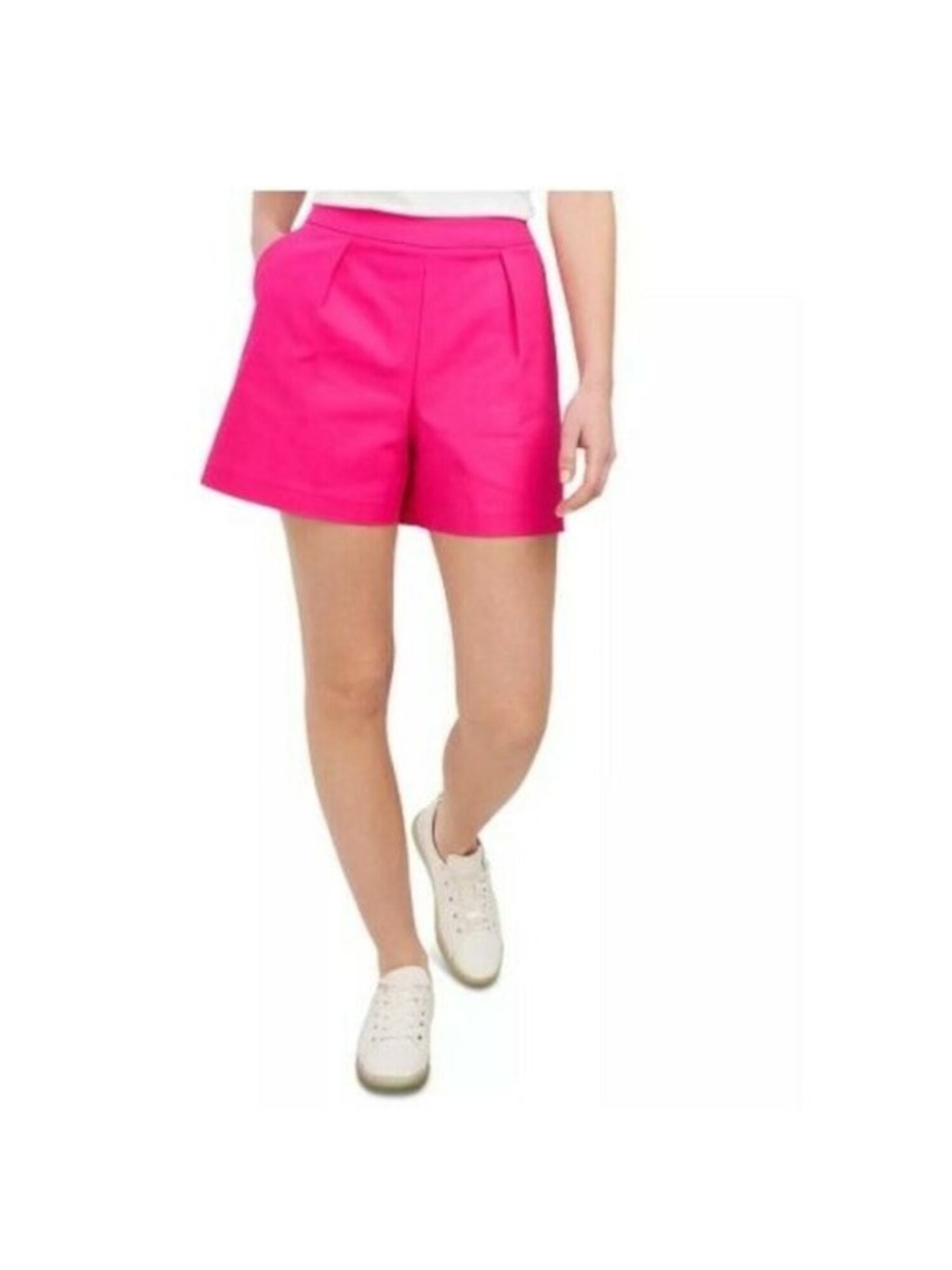 RILEY&RAE Womens Pink Stretch Zippered Pocketed Pleated Button At Side High Waist Shorts 0