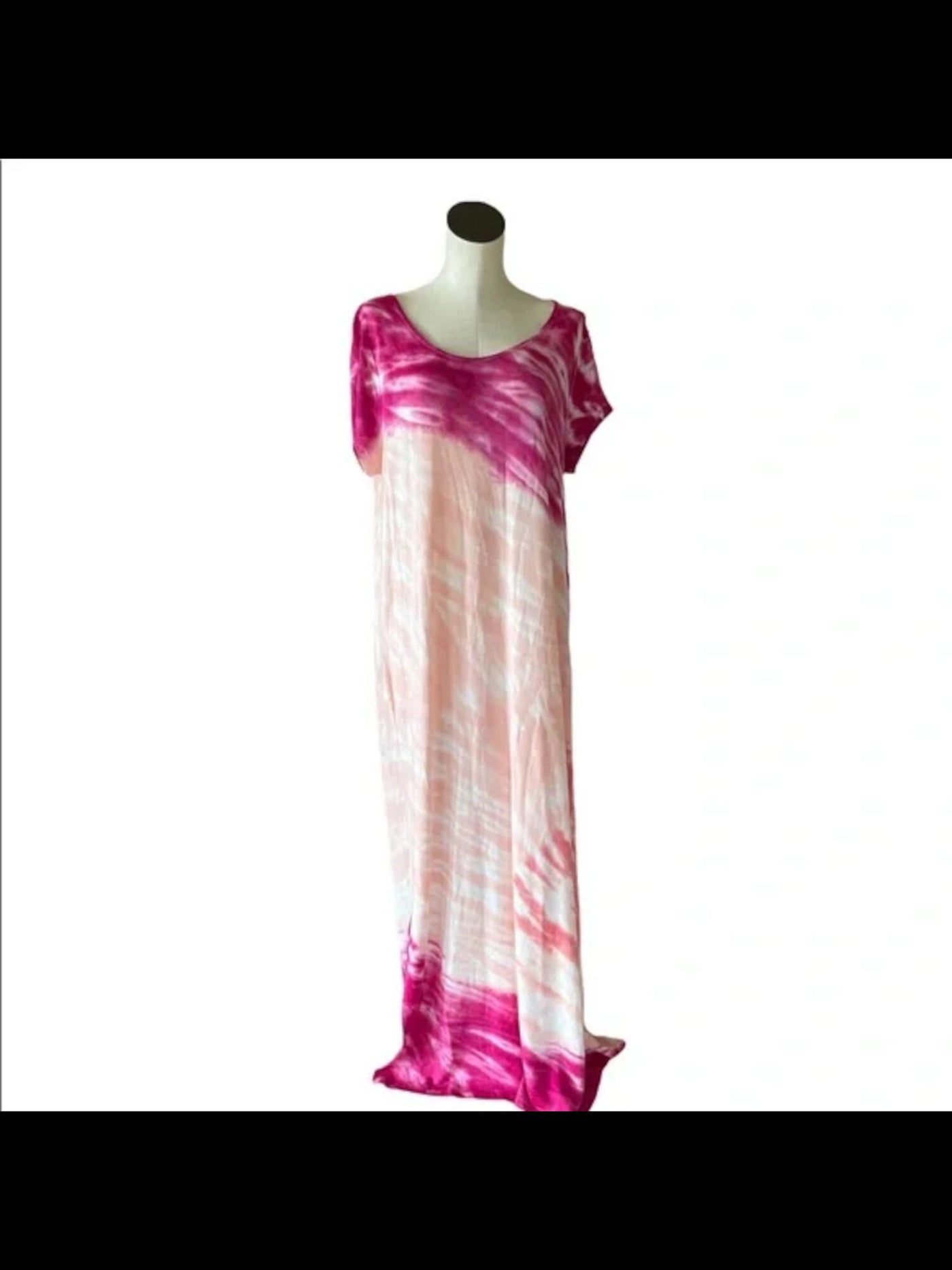 ADYSON PARKER Womens Pink Tie Dye Short Sleeve Scoop Neck Full-Length Shift Dress S
