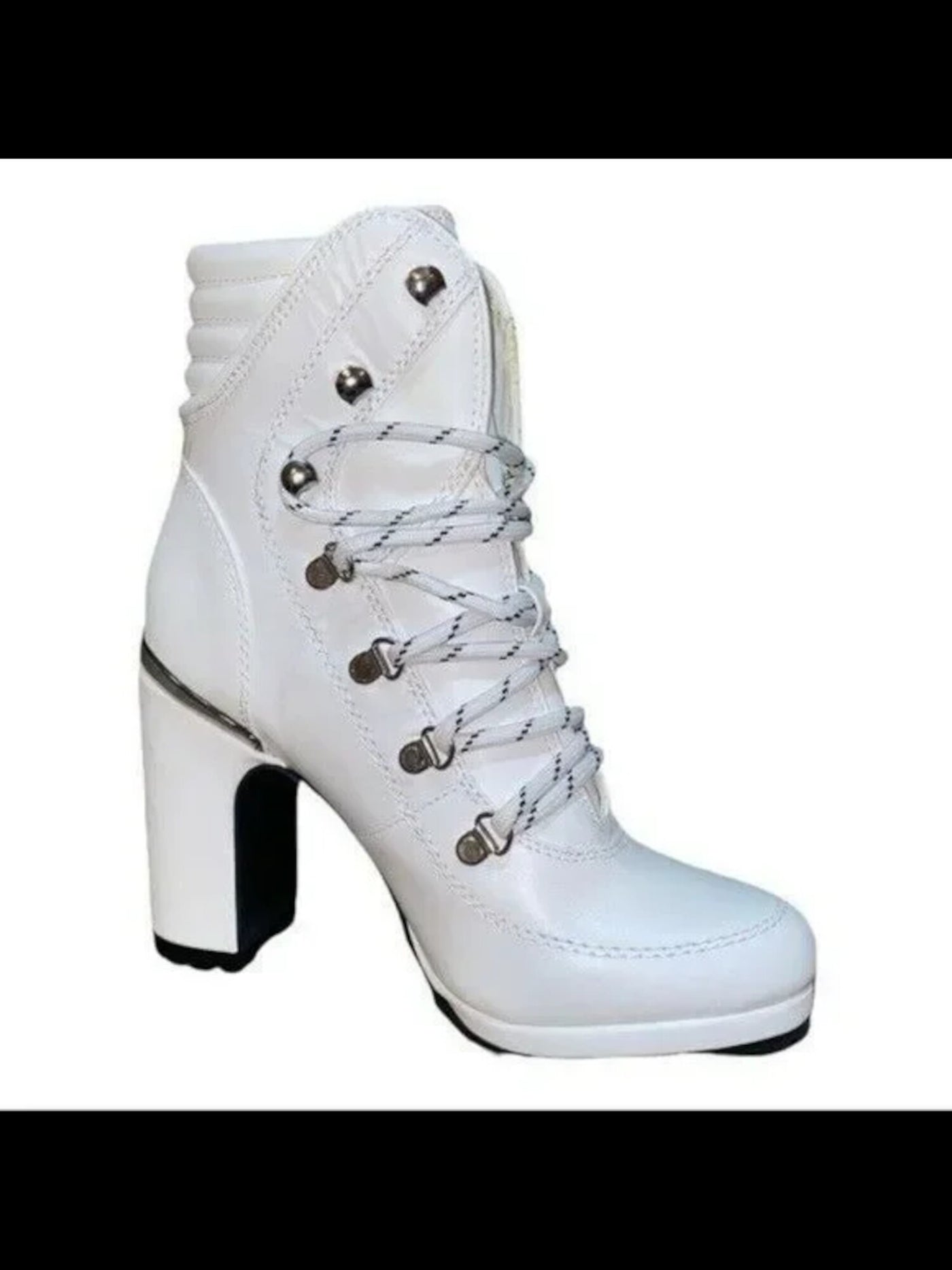 DKNY Womens White 0.5" Platform Silvertone Hardware Cushioned Logo Lenni Round Toe Block Heel Lace-Up Leather Booties 6 M