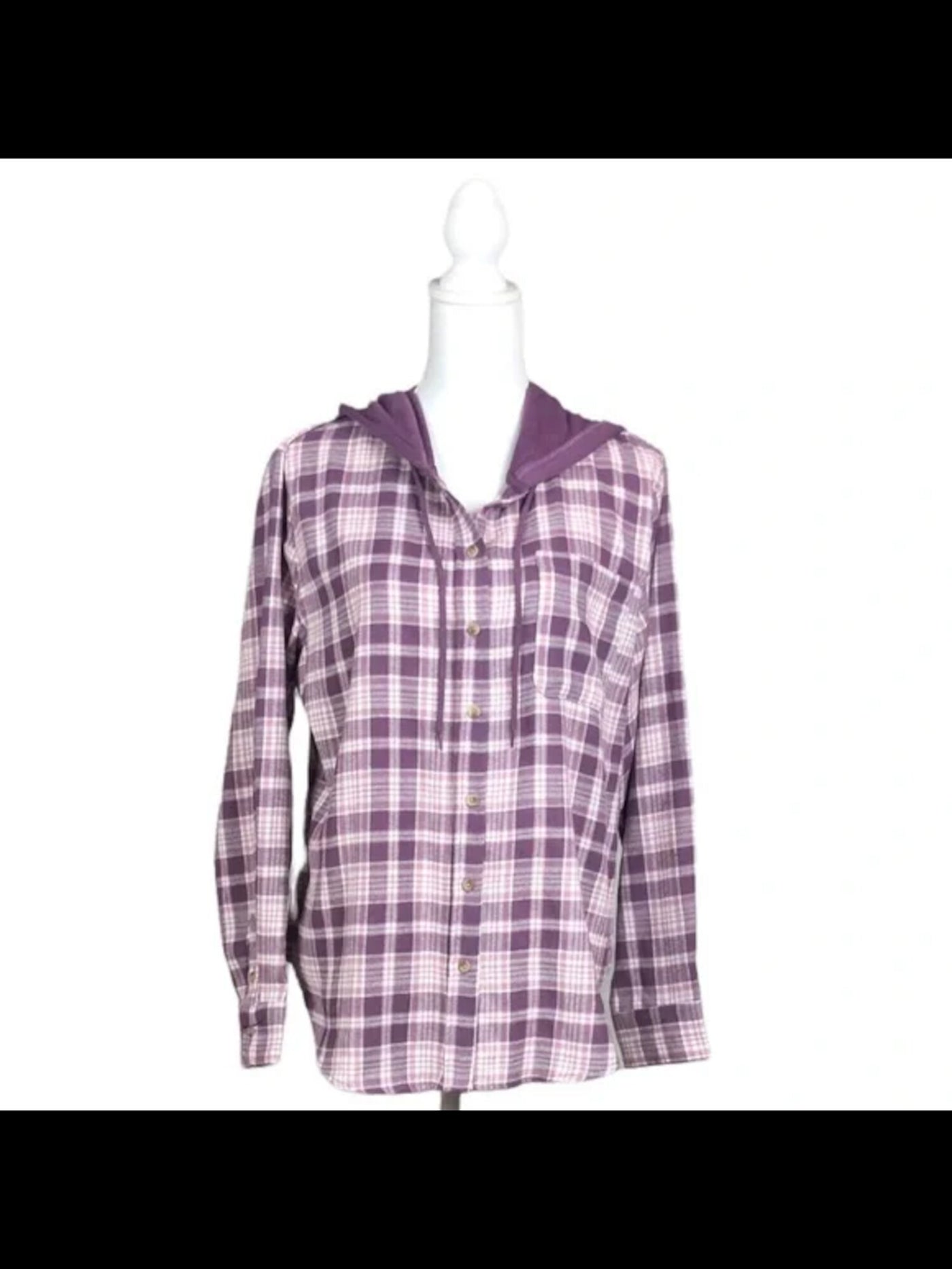 JUST POLLY Womens Purple Tie Pocketed Curved Hem Plaid Cuffed Sleeve Button Up Top Juniors XS