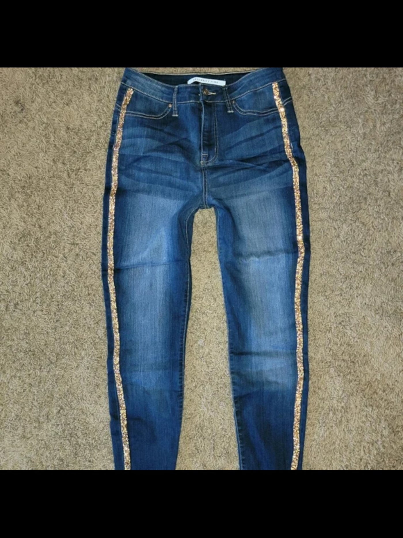 CELEBRITY PINK Womens Blue Denim Embellished Pocketed Zippered Skinny Jeans Juniors 9