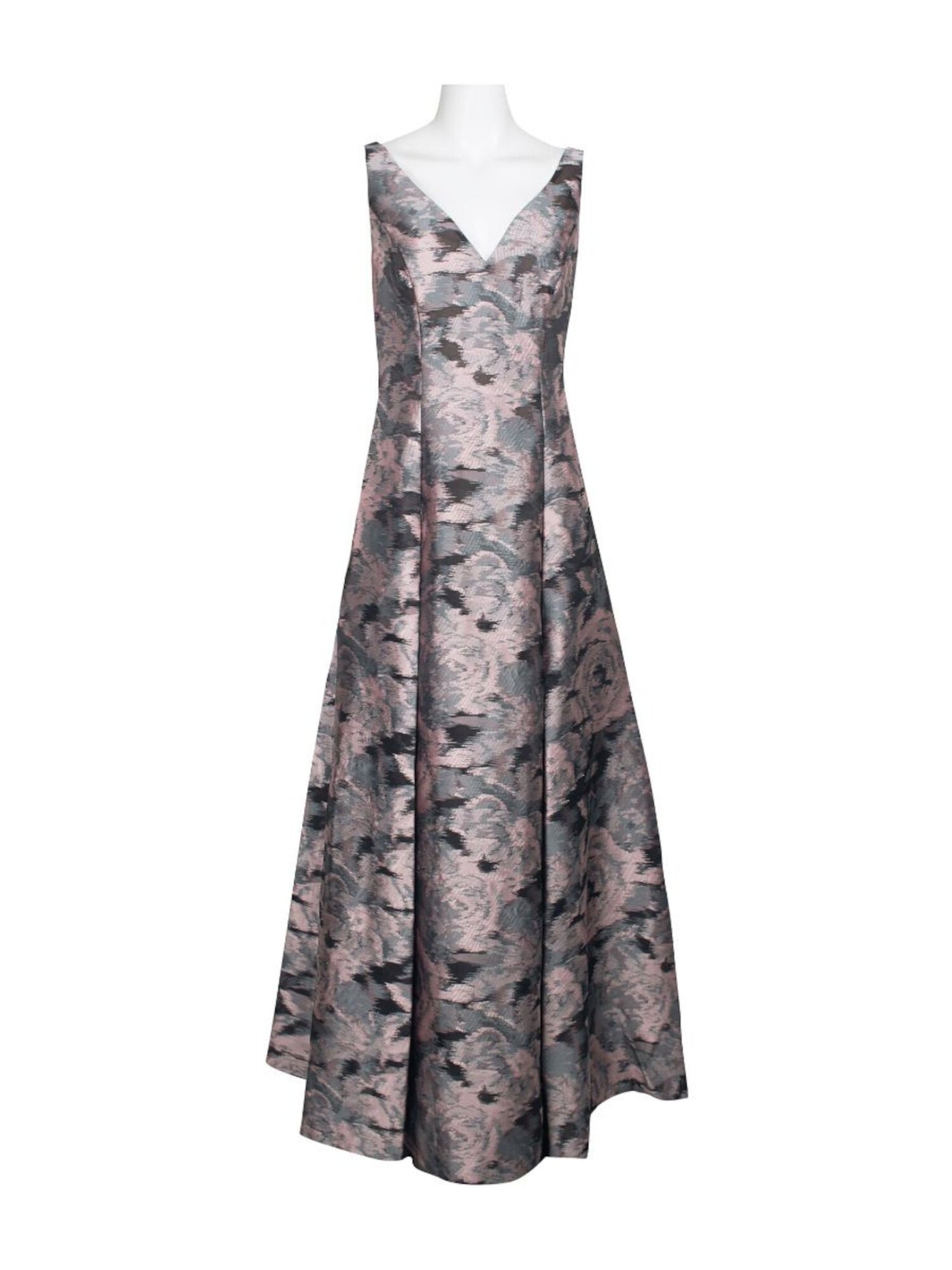 AIDAN MATTOX Womens Pink Printed Sleeveless V Neck Full-Length Evening Fit + Flare Dress 10