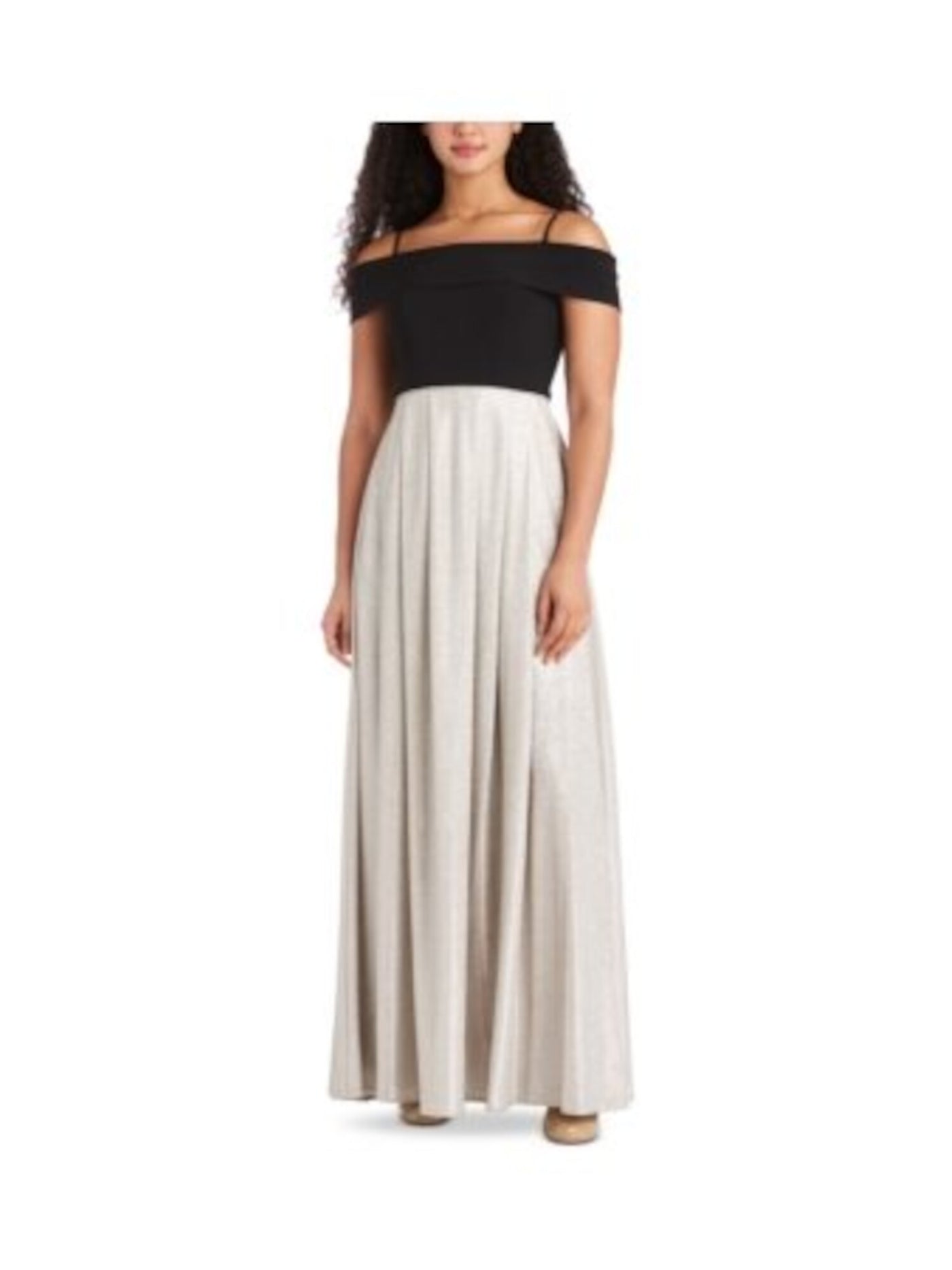 MORGAN & CO Womens Gray Glitter Gown Short Sleeve Off Shoulder Maxi Evening Fit + Flare Dress Juniors 7