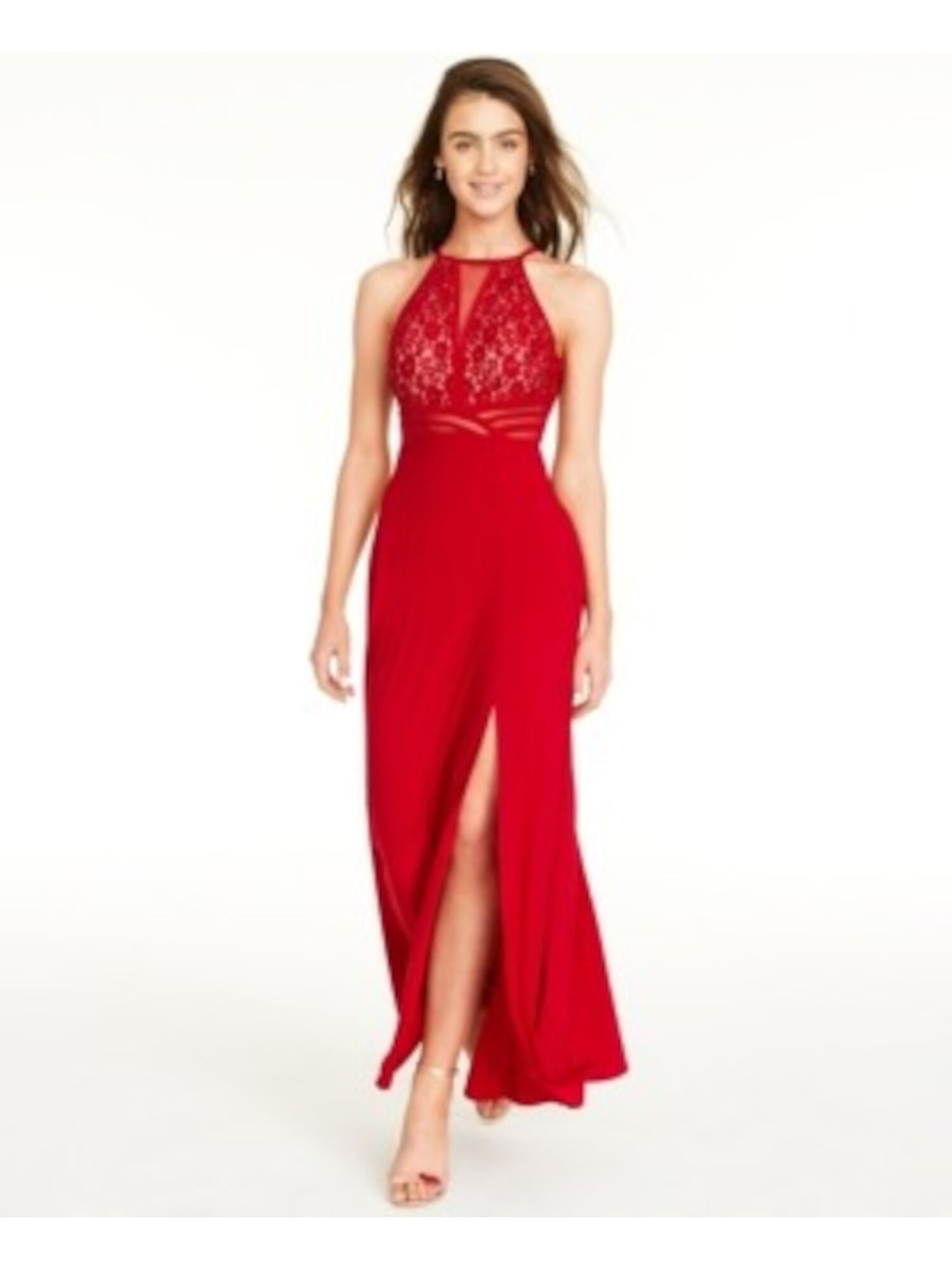 MORGAN & CO Womens Red Sleeveless Full-Length Evening Dress Juniors 3