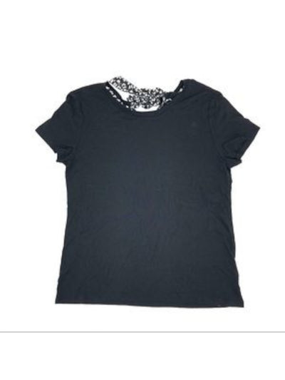 MAISON JULES Womens Black Tie-back Short Sleeve Crew Neck T-Shirt XS