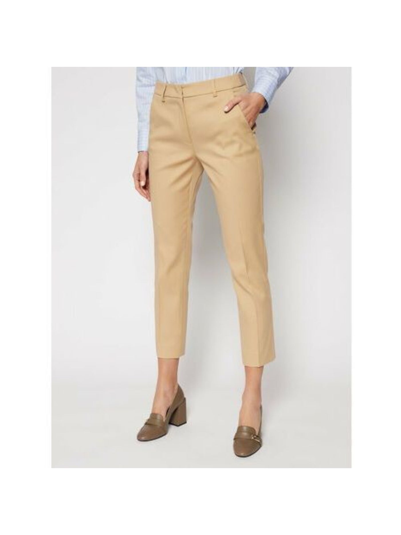 WEEKEND Womens Beige Pocketed Zippered Stretch Cropped Trousers Wear To Work Skinny Pants 10