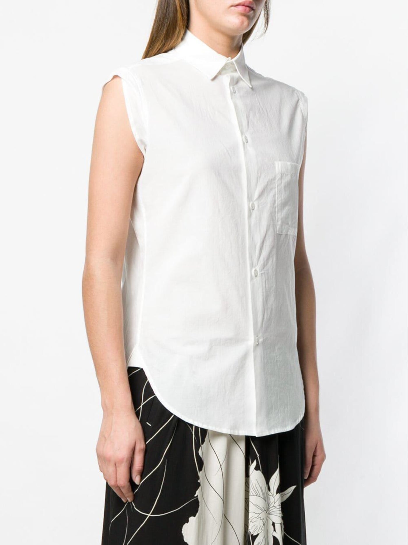 Y's Womens White Scoop Hem Sleeveless Collared Button Up Top Size: 3