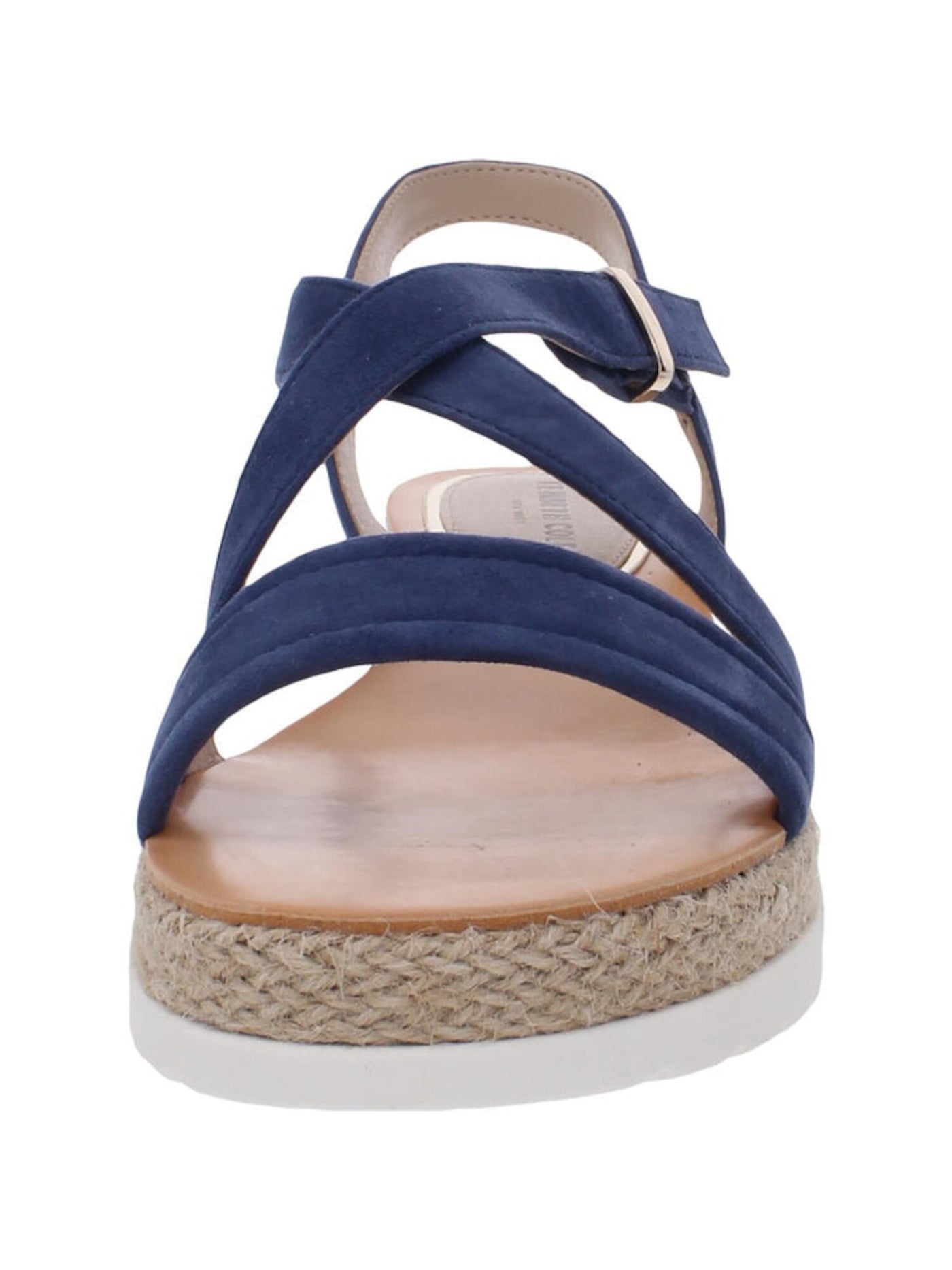 KENNETH COLE NEW YORK Womens Blue 1" Platform Jute Wrapped Crisscross Straps Buckle Accent Cushioned Adjustable Jules Round Toe Wedge Slip On Leather Slingback Sandal 5.5 M