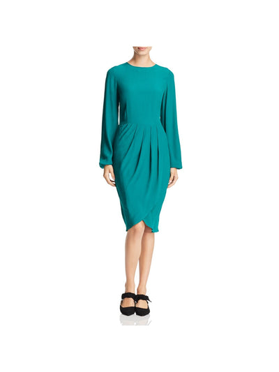 YUMI KIM Womens Green Pleated Zippered Blouson Sleeve Jewel Neck Knee Length Wear To Work Tulip Dress M