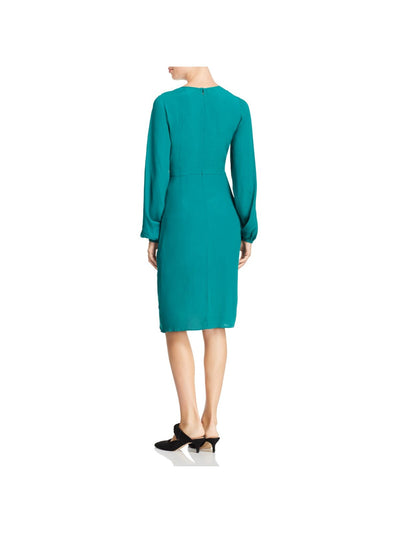 YUMI KIM Womens Green Pleated Zippered Blouson Sleeve Jewel Neck Knee Length Wear To Work Tulip Dress M