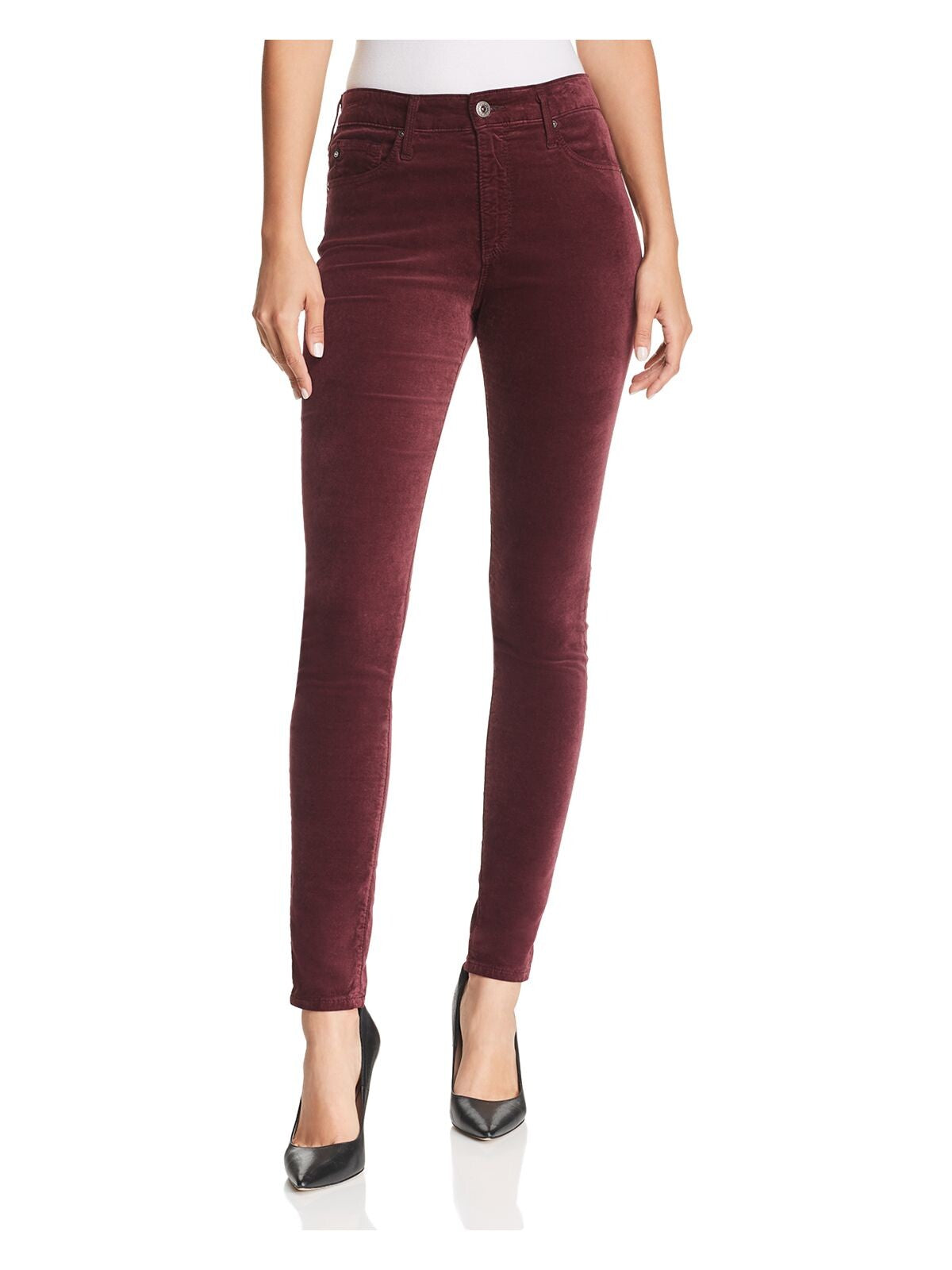 ADRIANO GOLDSCHMIED Womens Maroon Pocketed Zippered Skinny Jeans 25 R