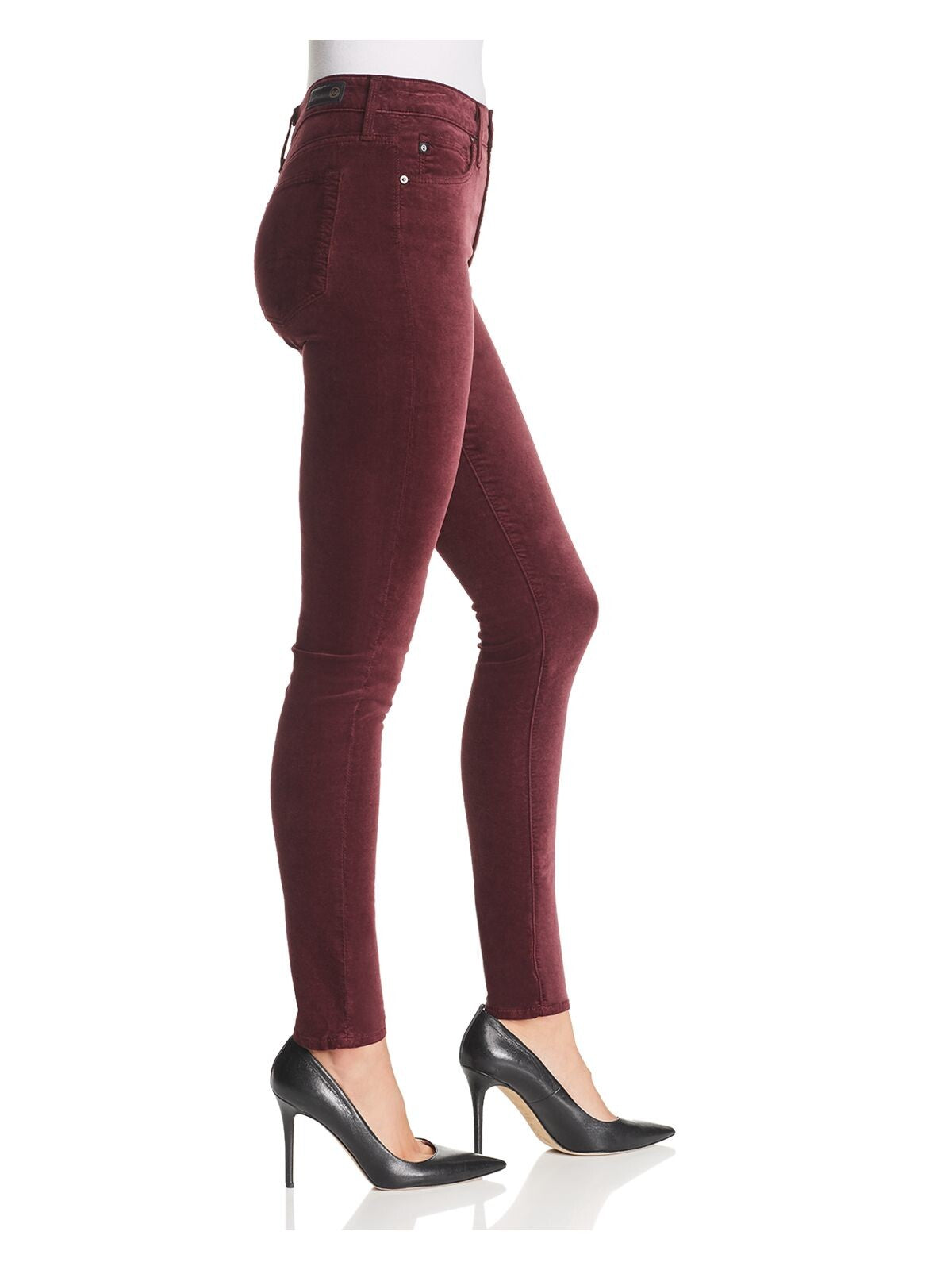 ADRIANO GOLDSCHMIED Womens Maroon Pocketed Zippered Skinny Jeans 25 R