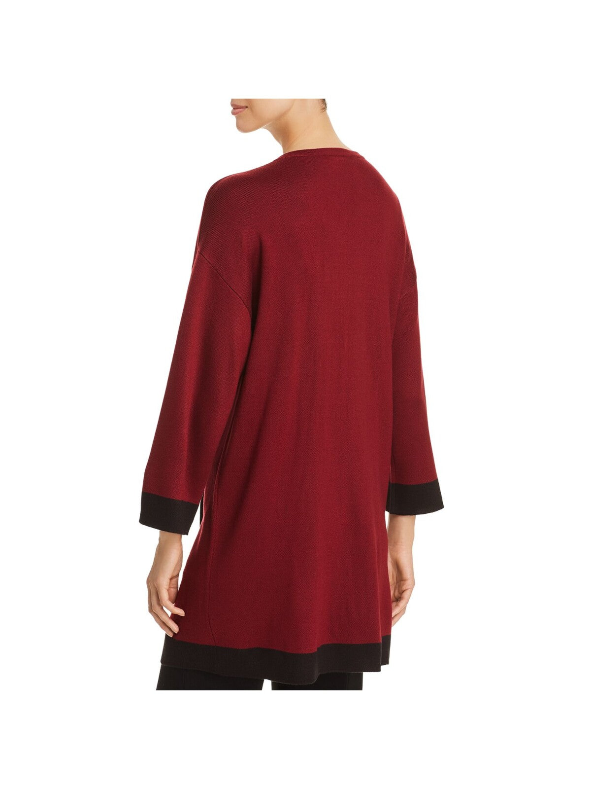 AVEC Womens Red Color Block 3/4 Sleeve Open Front Wear To Work Duster Sweater L