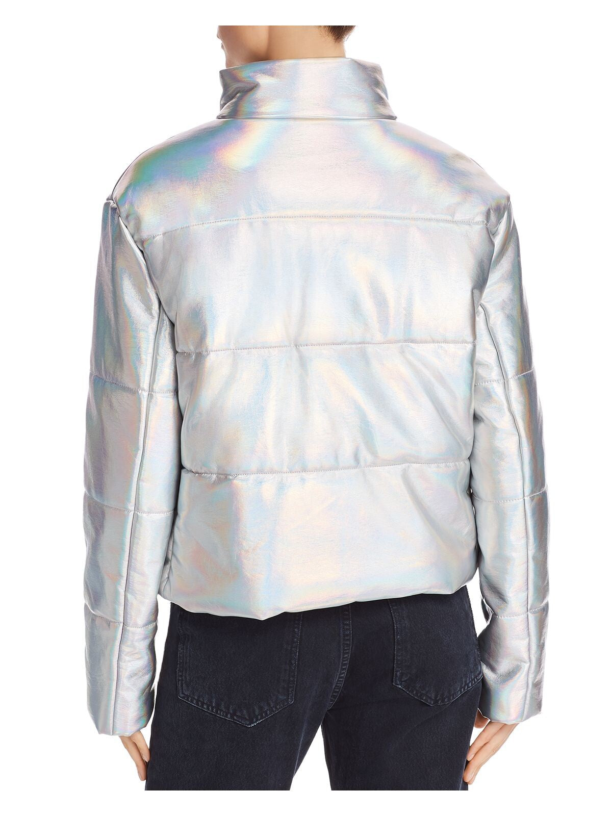 VEDA Womens Silver High Neck Puffer Jacket Size: M