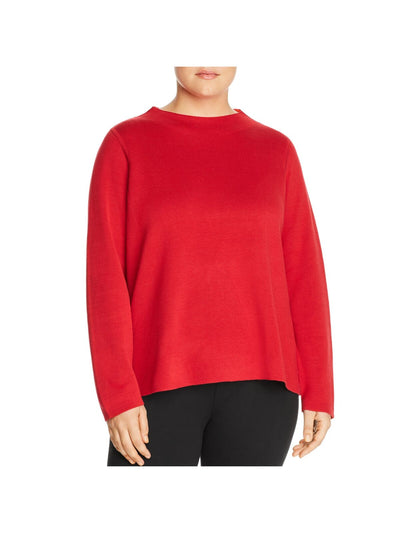 EILEEN FISHER Womens Red Stretch Ribbed Funnel Neck Long Sleeve Wear To Work Sweater Plus 1X