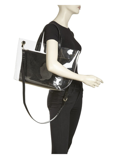 AQUA Women's Black PVC Double Flat Strap Handbag Purse