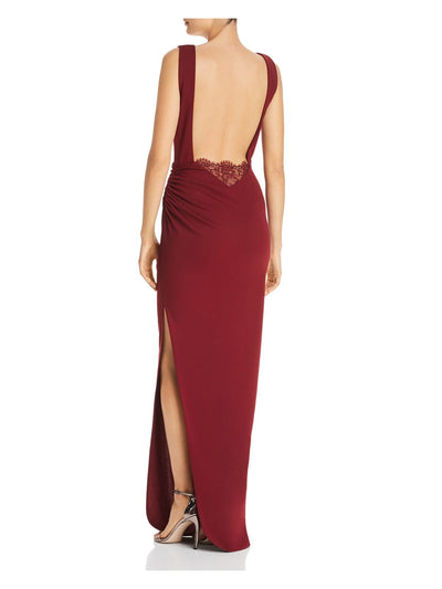 Katie May Womens Maroon Slitted Sleeveless V Neck Full-Length Formal Dress 14