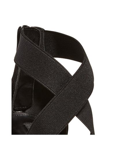 AQUA Womens Black Crisscross Straps Strappy Padded Frenz Round Toe Block Heel Zip-Up Suede Heeled Gladiator Sandal M